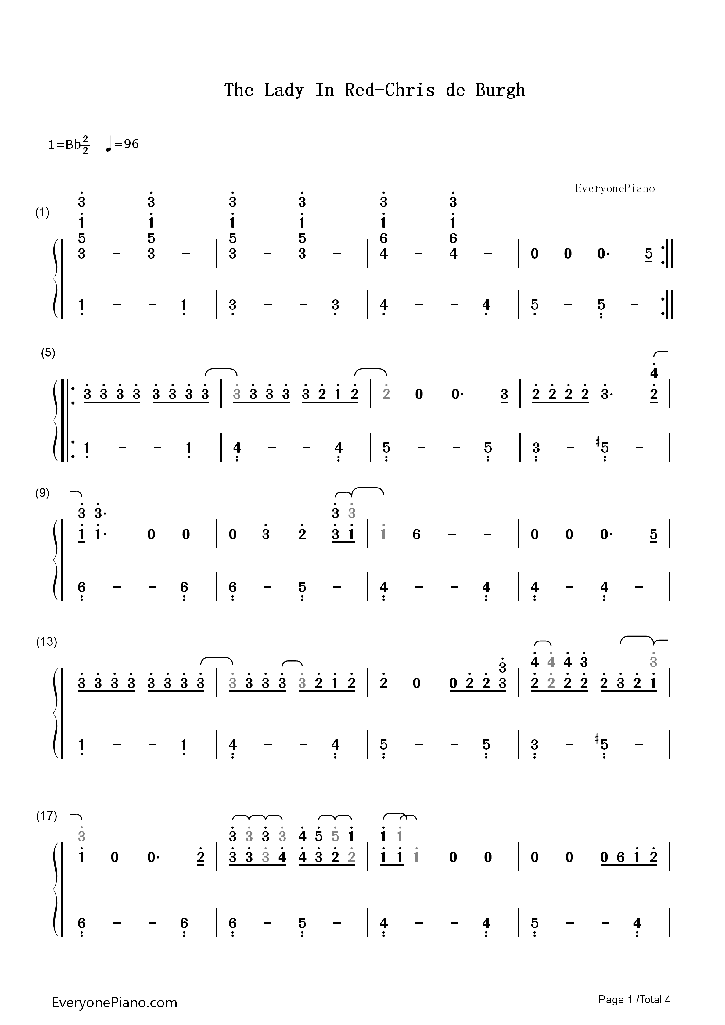 The_Lady_in_Red钢琴简谱_Chris_de_Burgh演唱