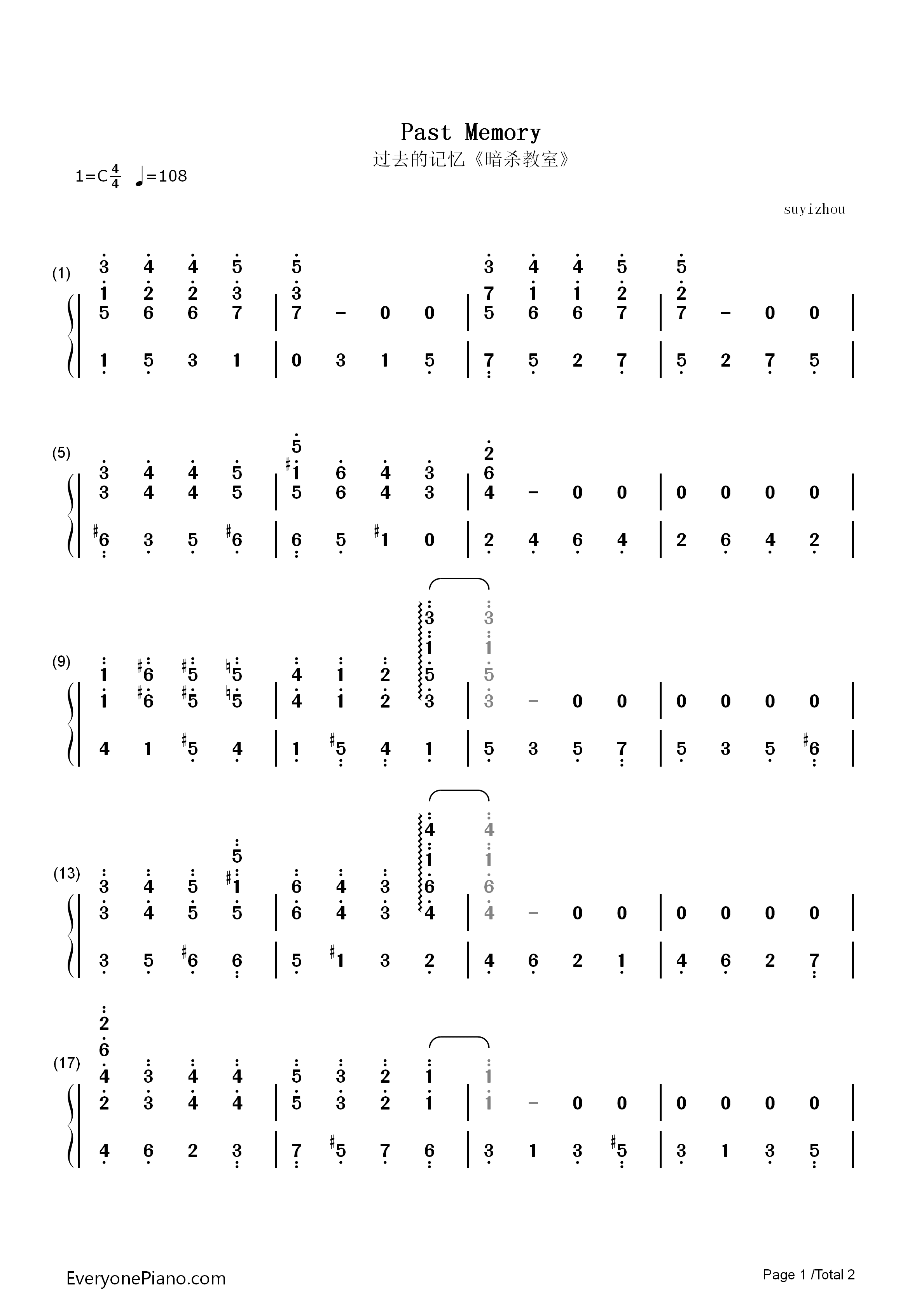 Past_Memory钢琴简谱_Naoki_Satō演唱
