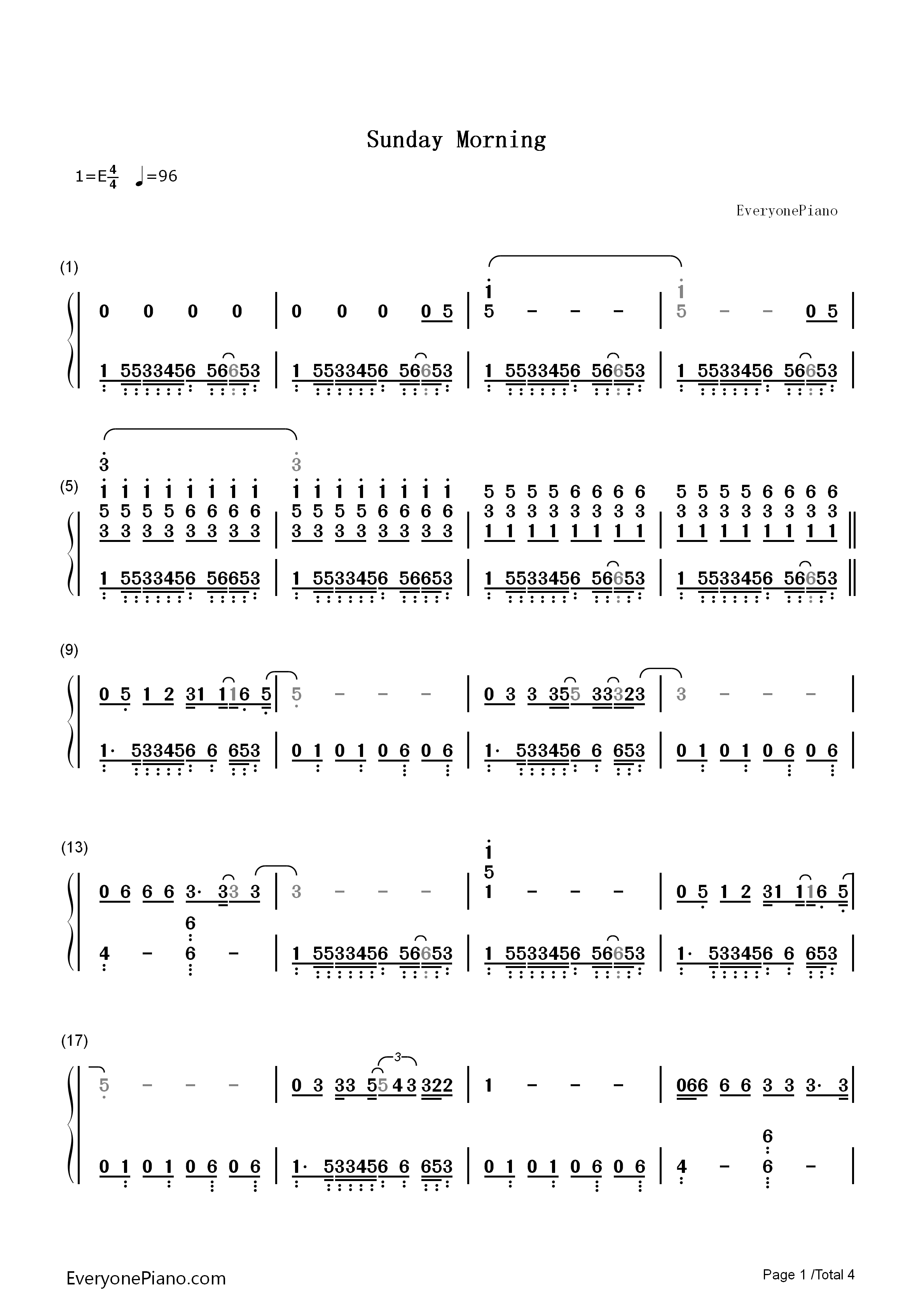 Sunday_Morning钢琴简谱_Maroon_5演唱