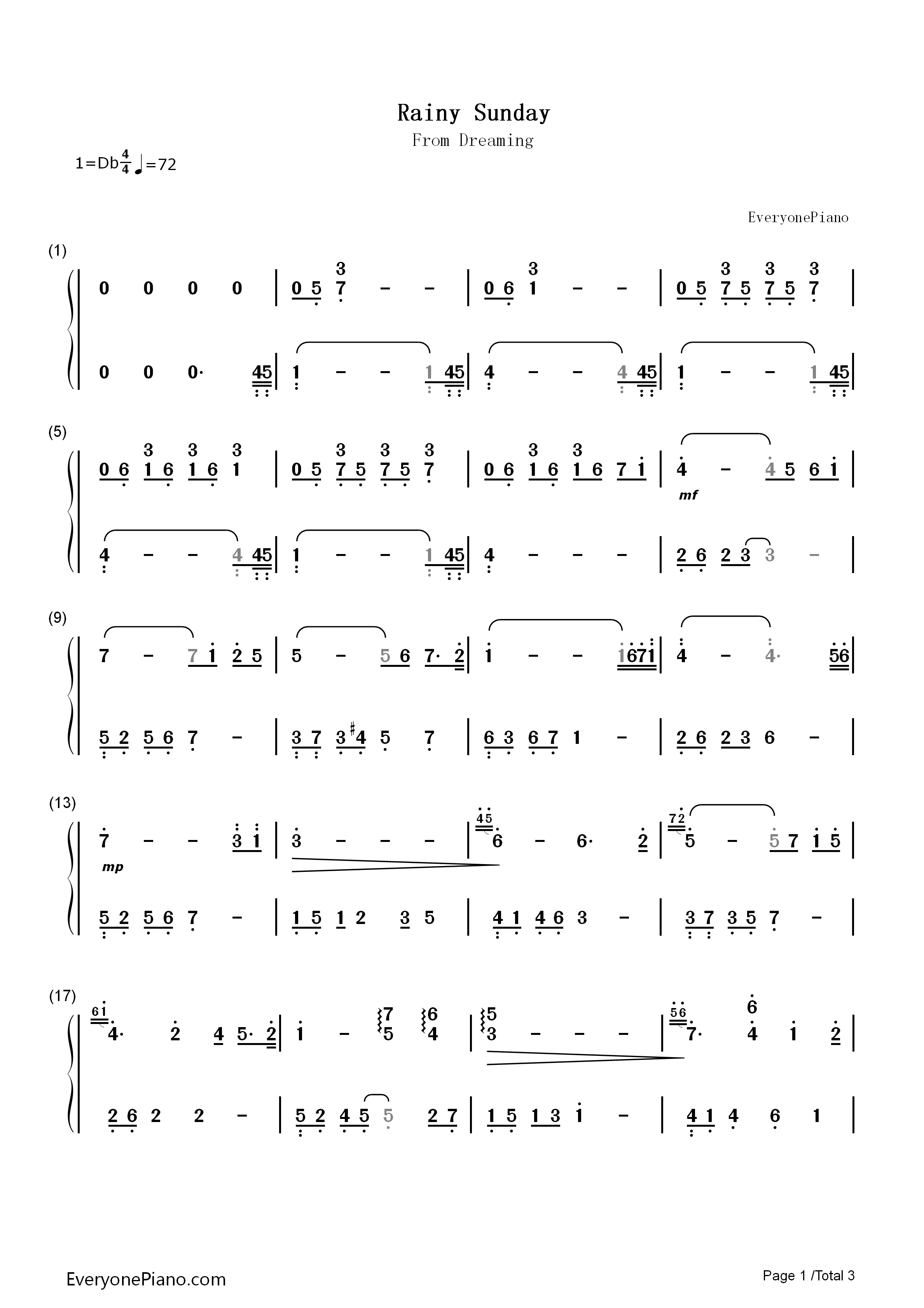 下雨的星期日钢琴简谱_白日梦演唱