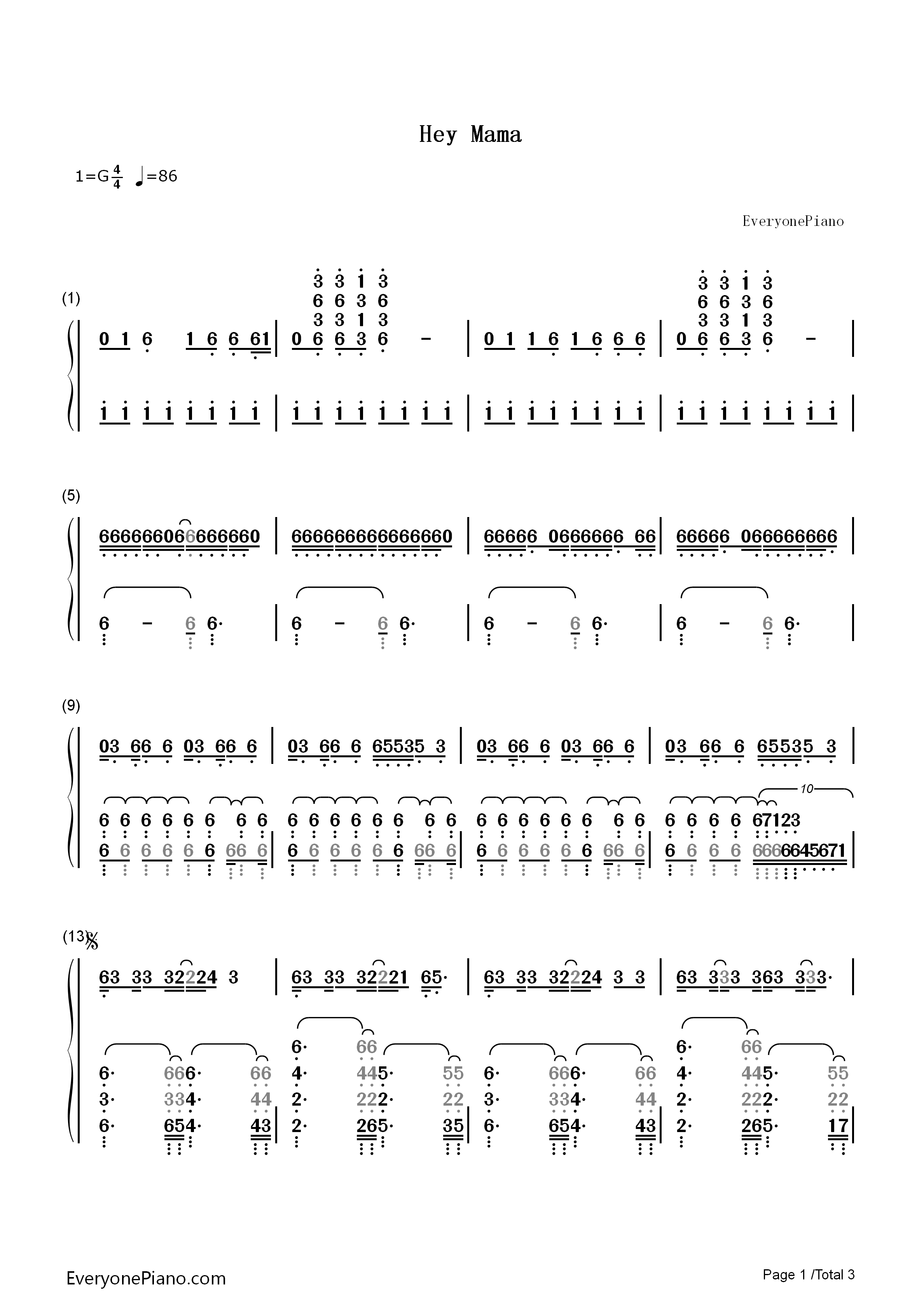 Hey_Mama钢琴简谱_David_Guetta演唱