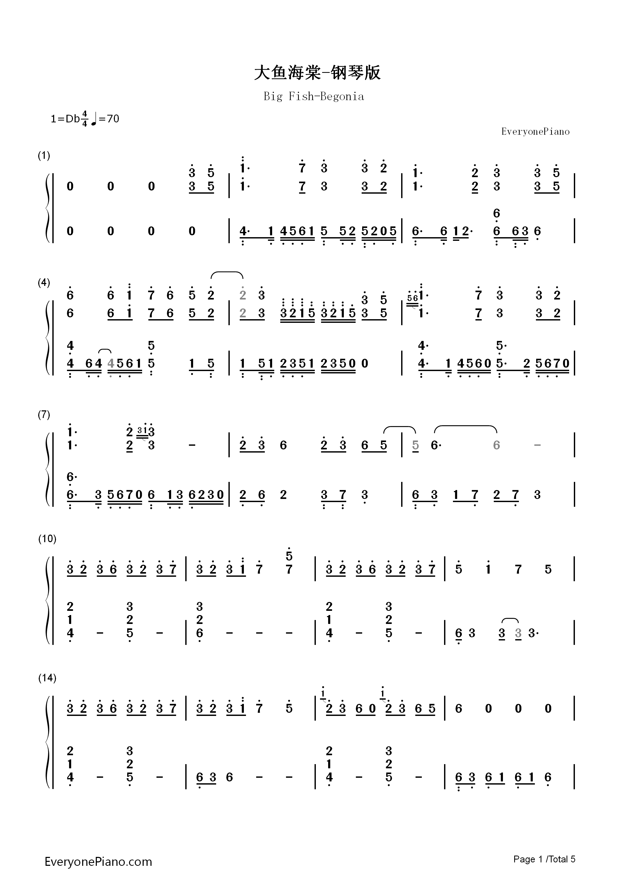 _大鱼_完美演奏版钢琴简谱_周深演唱