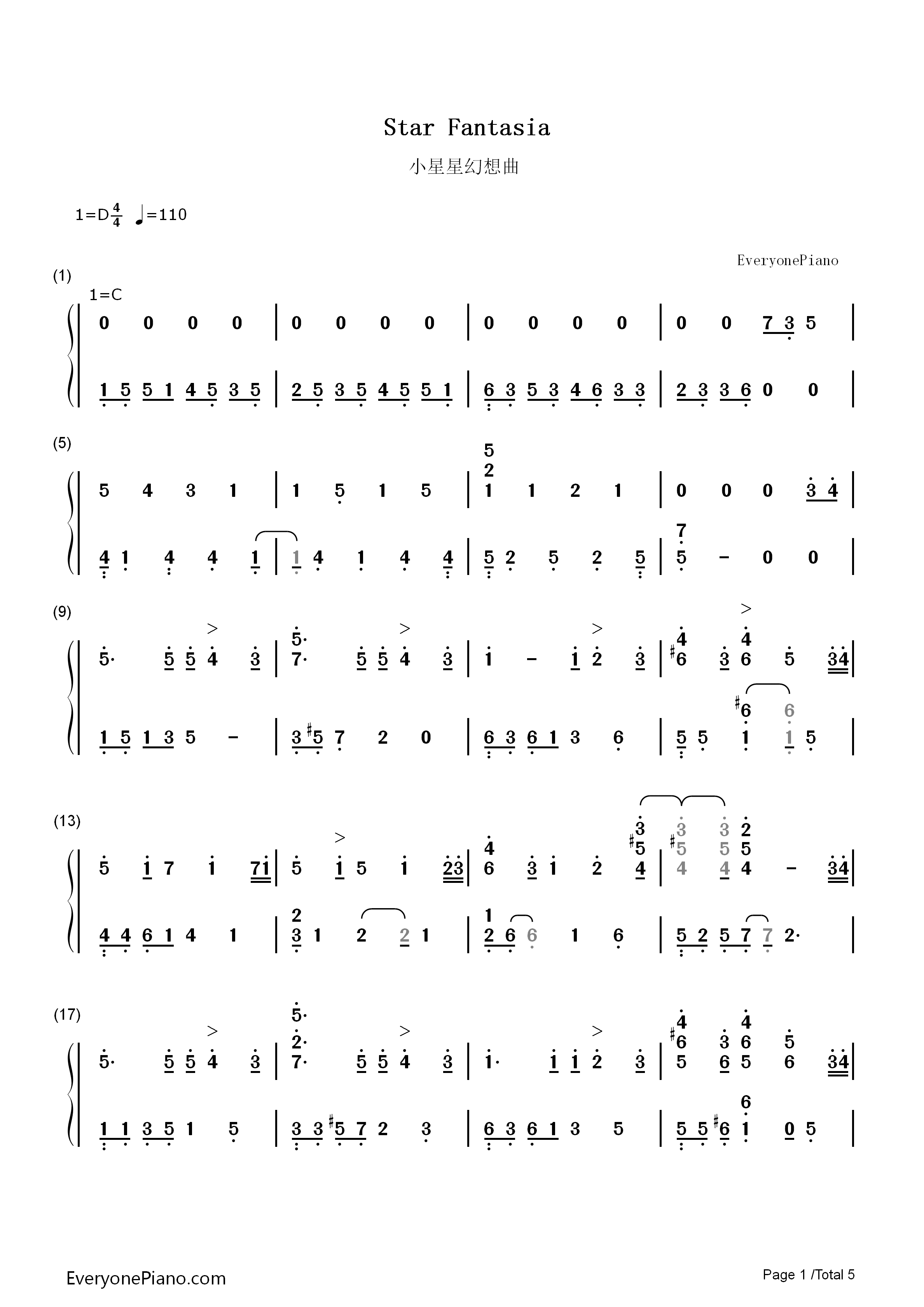 小星星幻想曲钢琴简谱_V.K克演唱