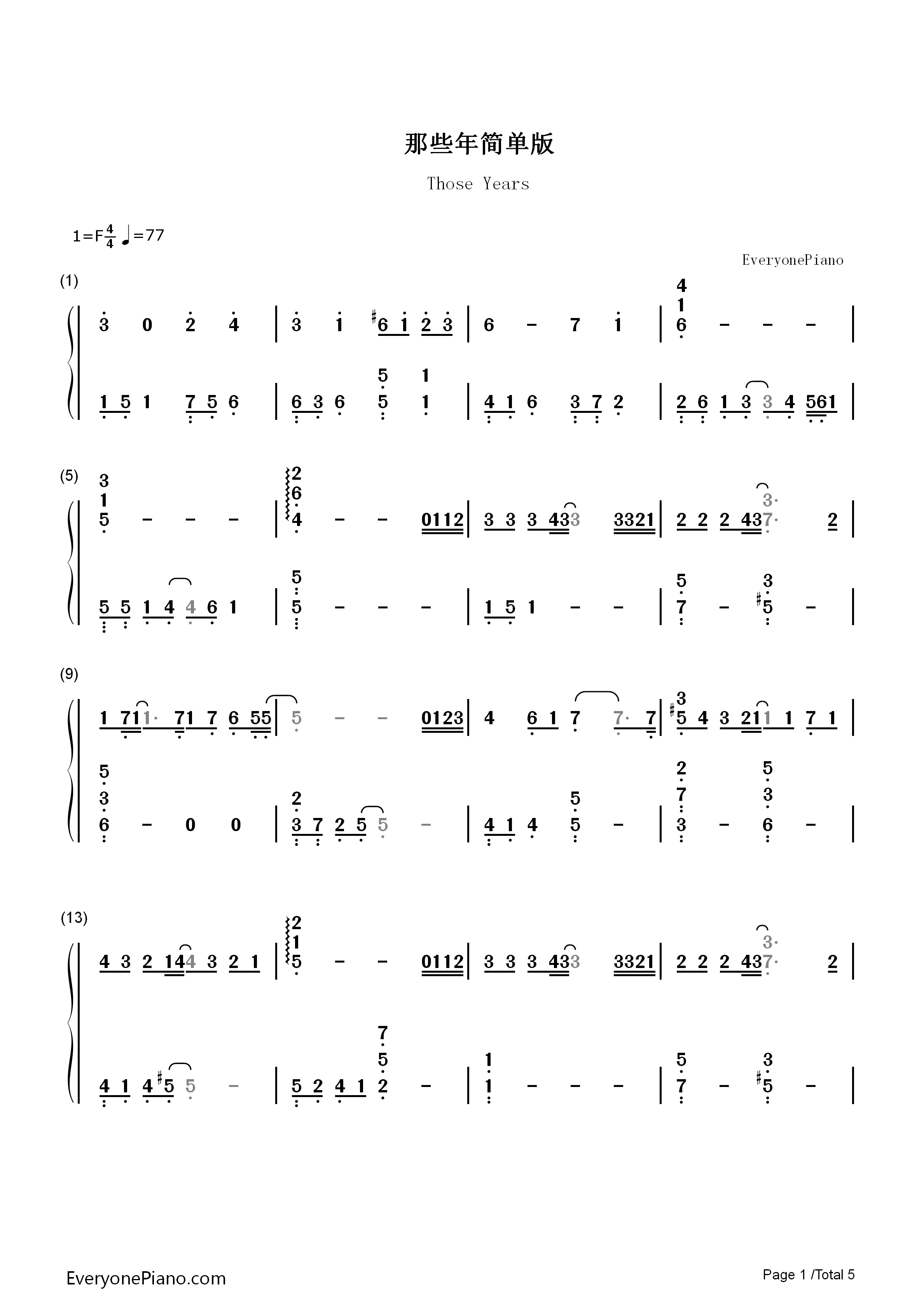 那些年钢琴简谱_胡夏__九把刀演唱