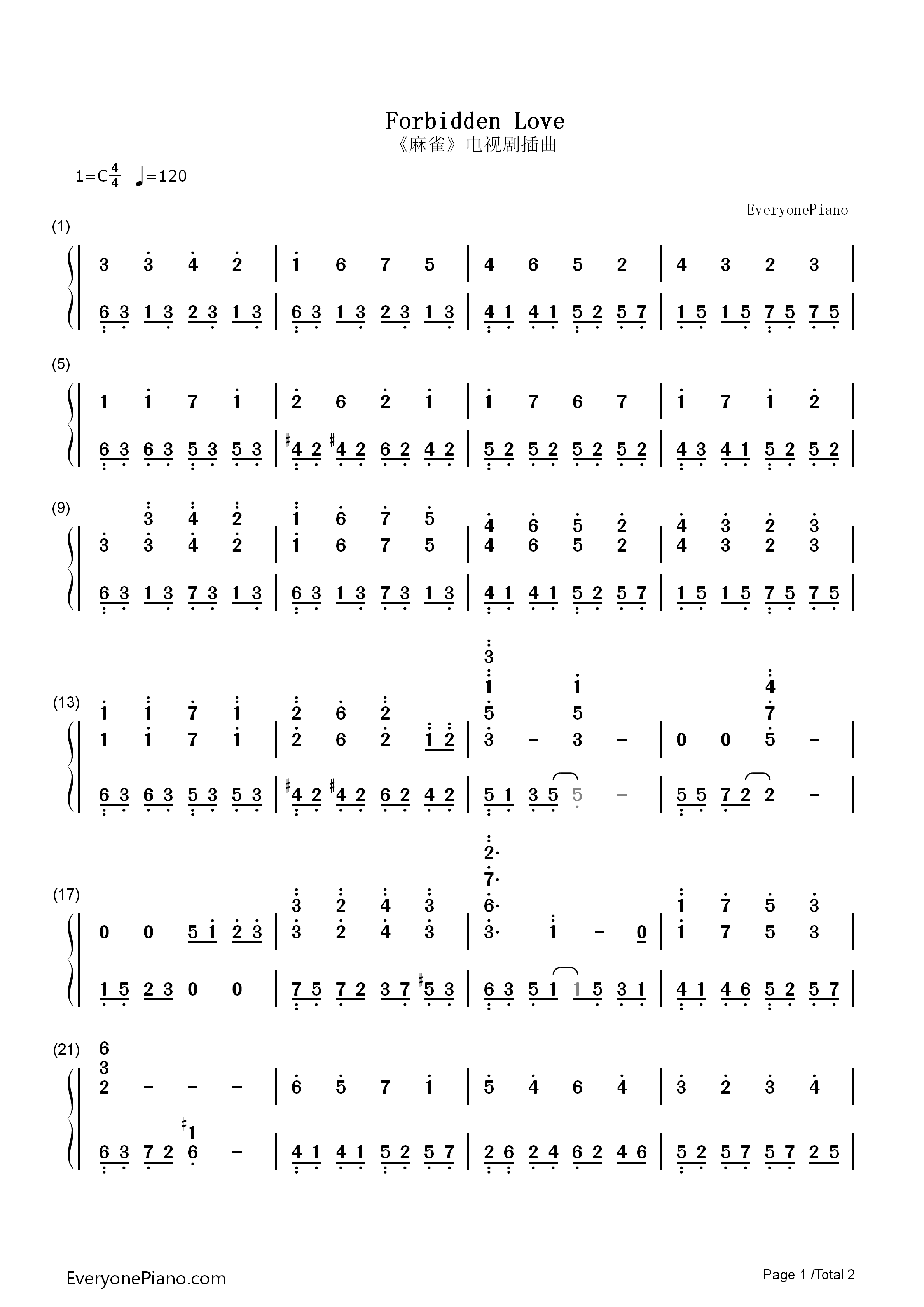 Forbidden_love钢琴简谱_神思者演唱