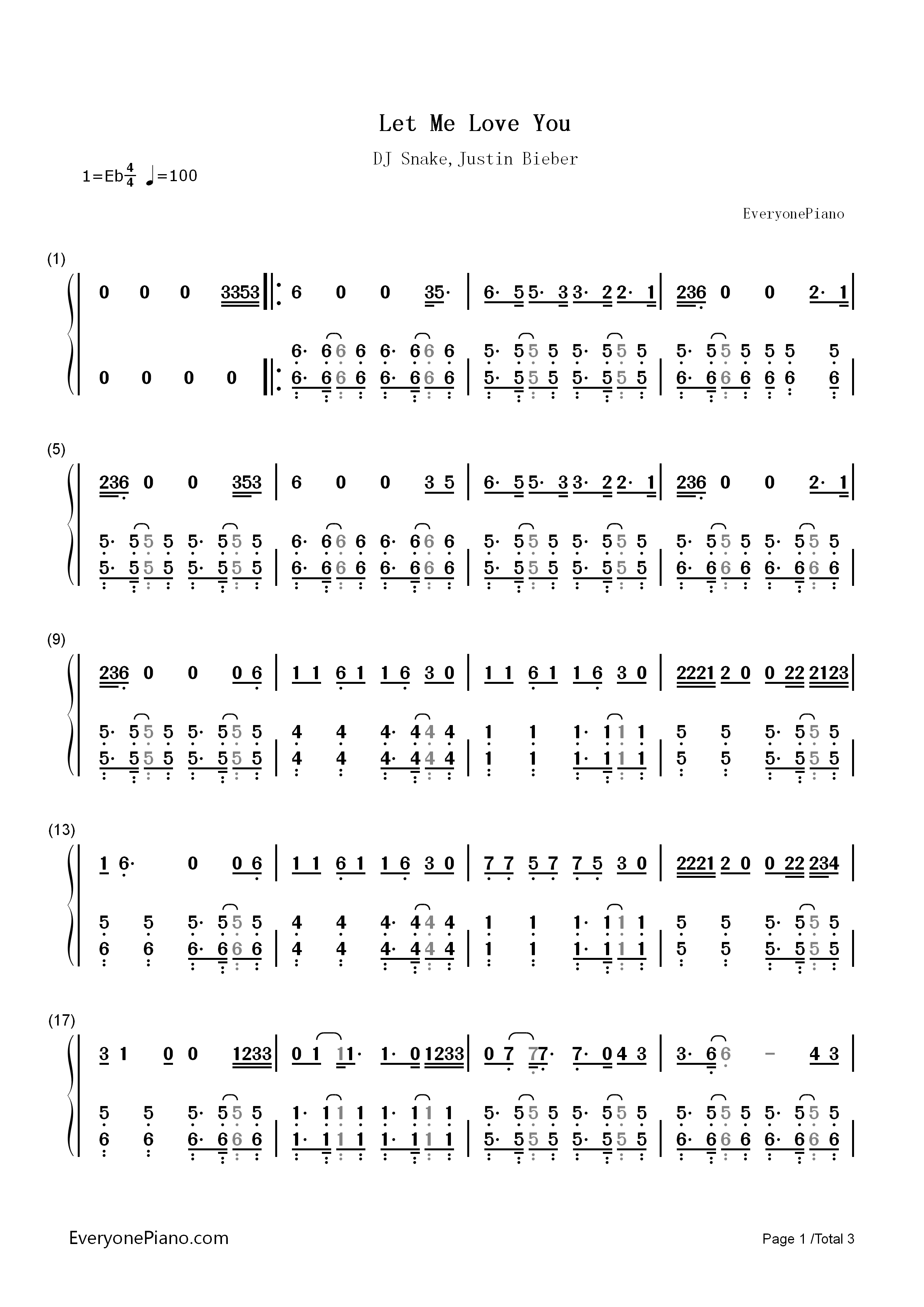 Let_Me_Love_You钢琴简谱_DJ_Snake_Justin_Bieber演唱