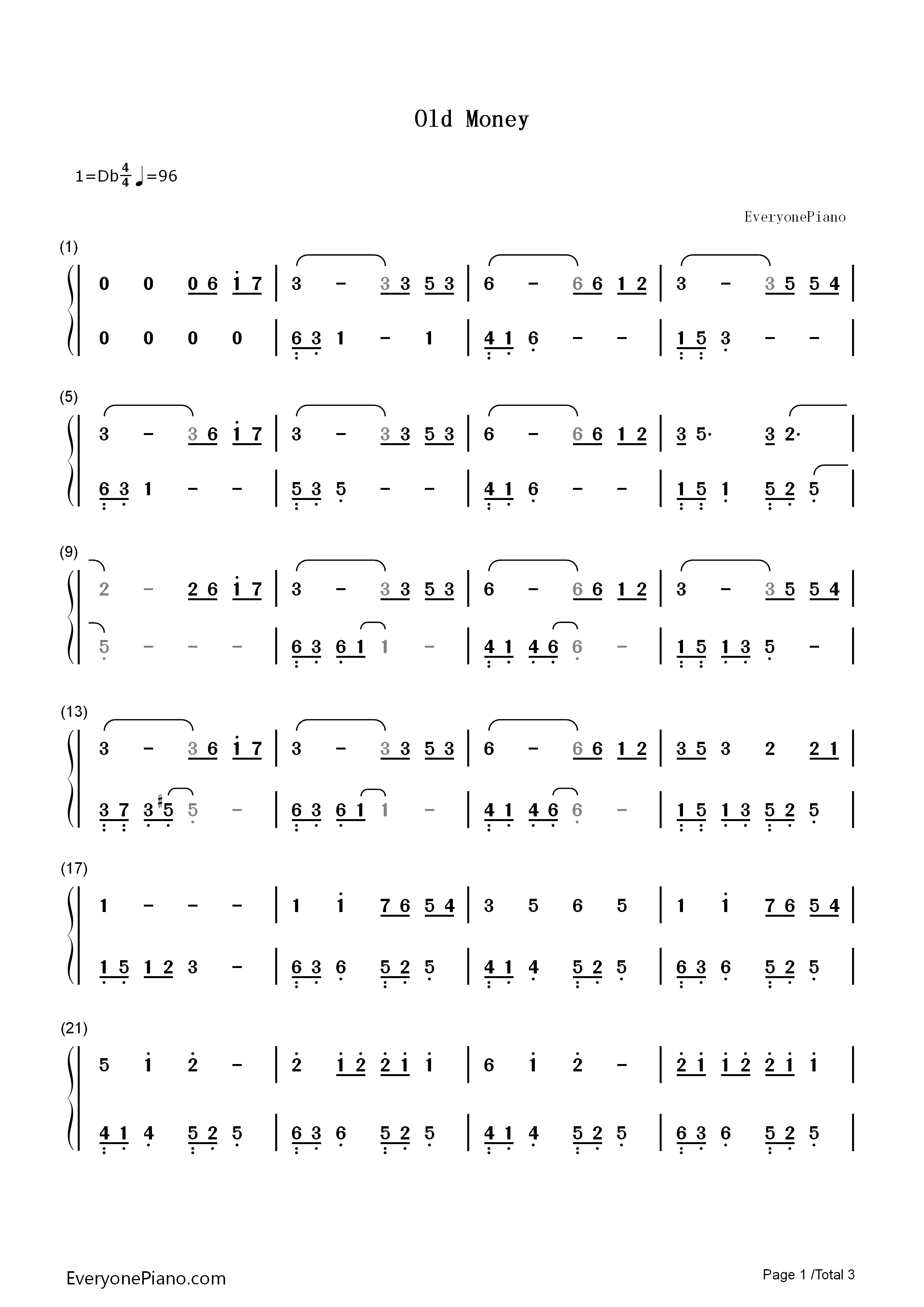 Old_Money钢琴简谱_Lana_Del_Rey演唱