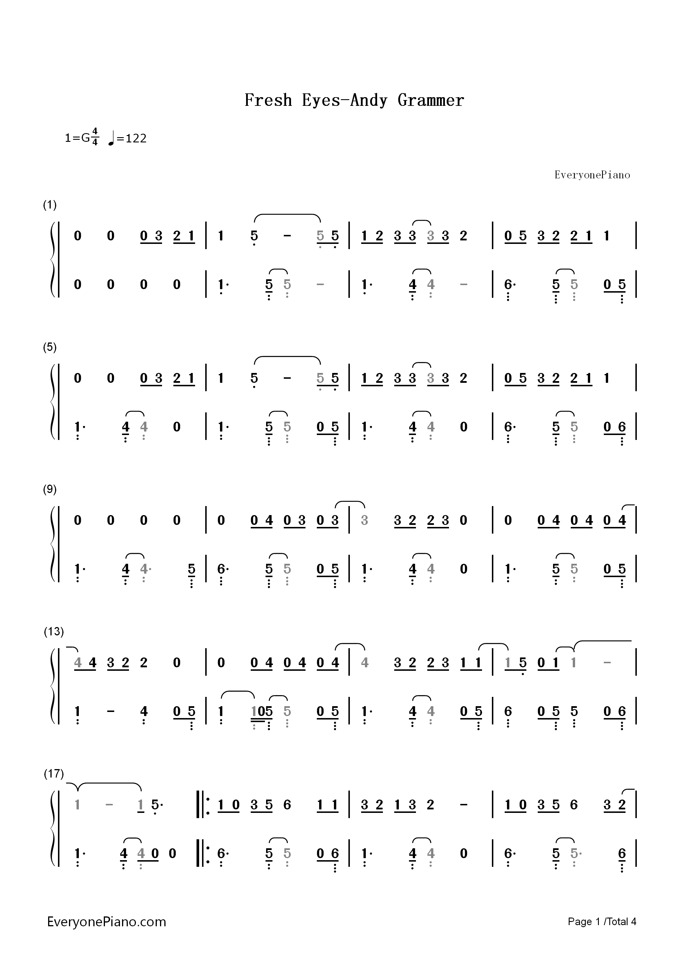 Fresh_Eyes钢琴简谱_Andy_Grammer演唱