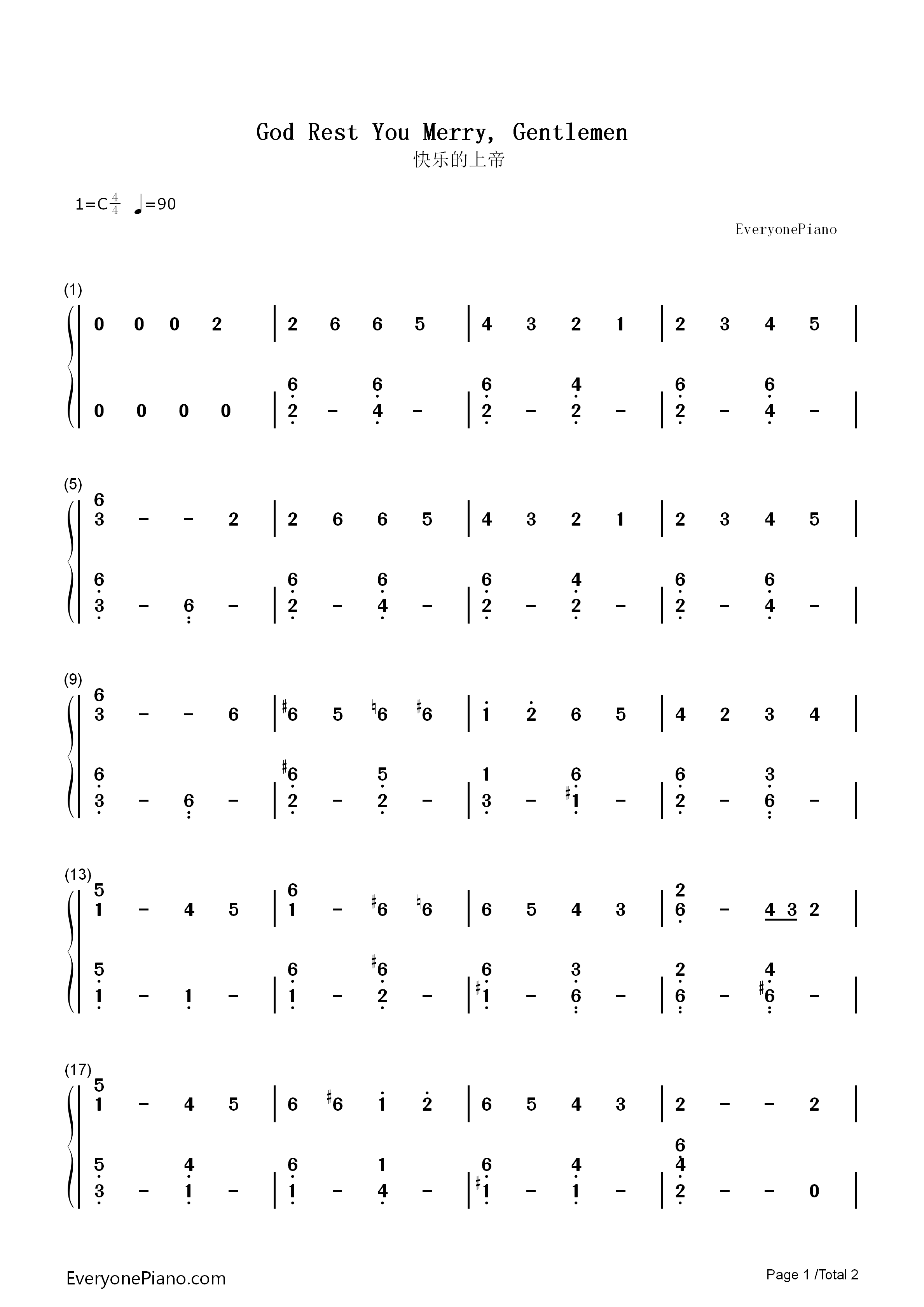 快乐的上帝（God_Rest_You_Merry_Gentlemen）钢琴简谱_William_B._Sandys演唱