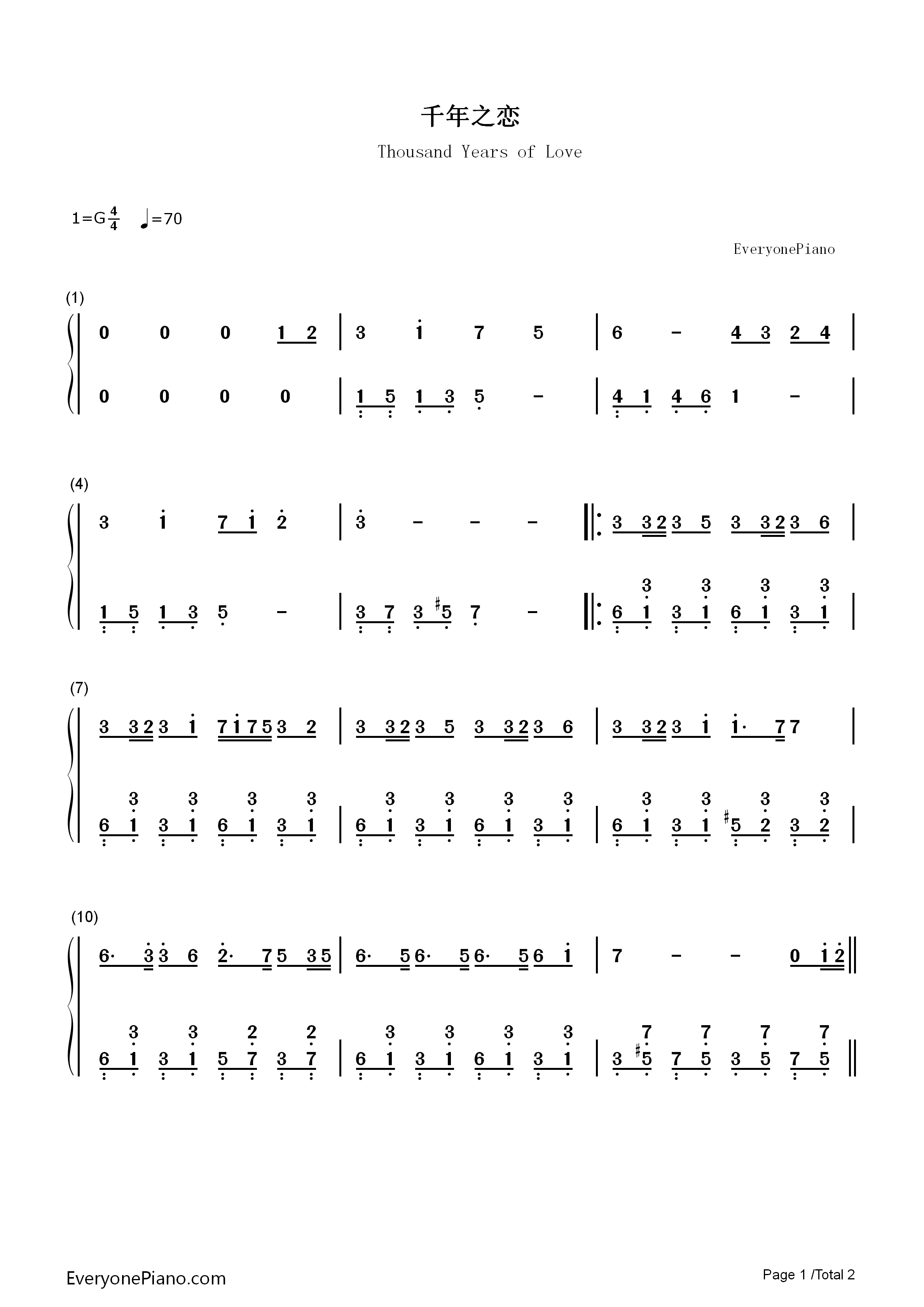 千年之恋钢琴简谱_飞儿乐团演唱