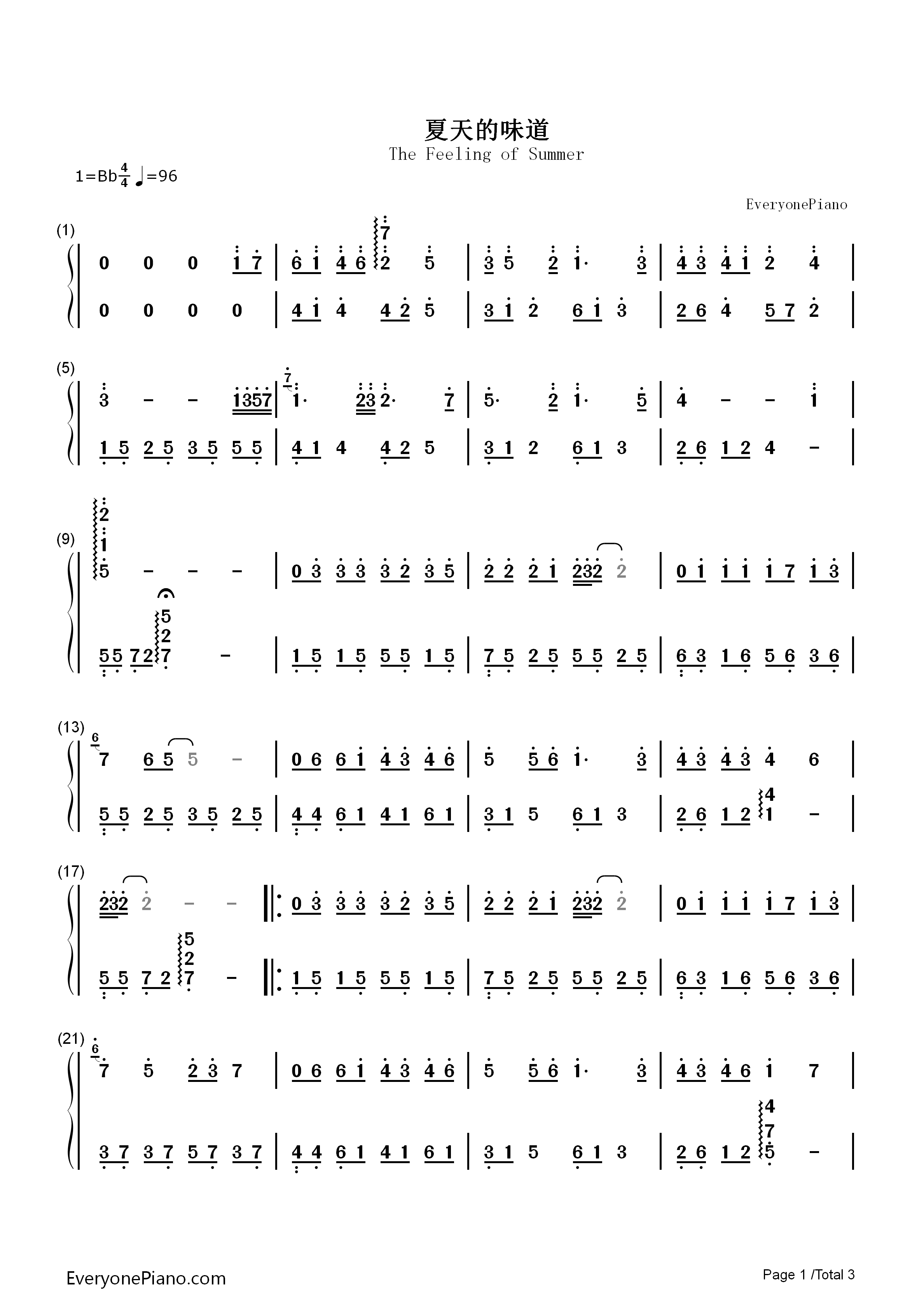 夏天的味道钢琴简谱_许飞演唱