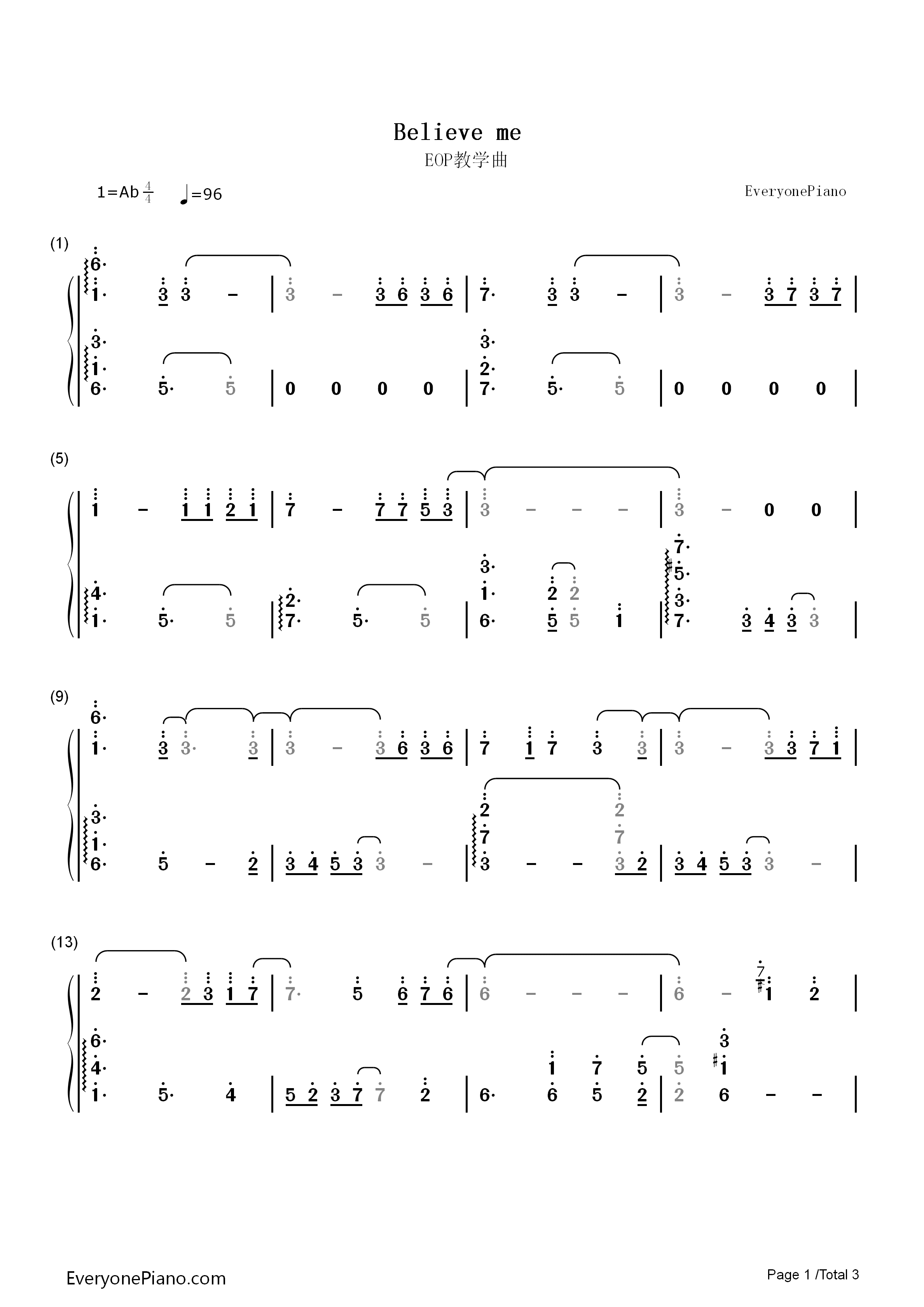 Believe_me钢琴简谱_命运石之门演唱