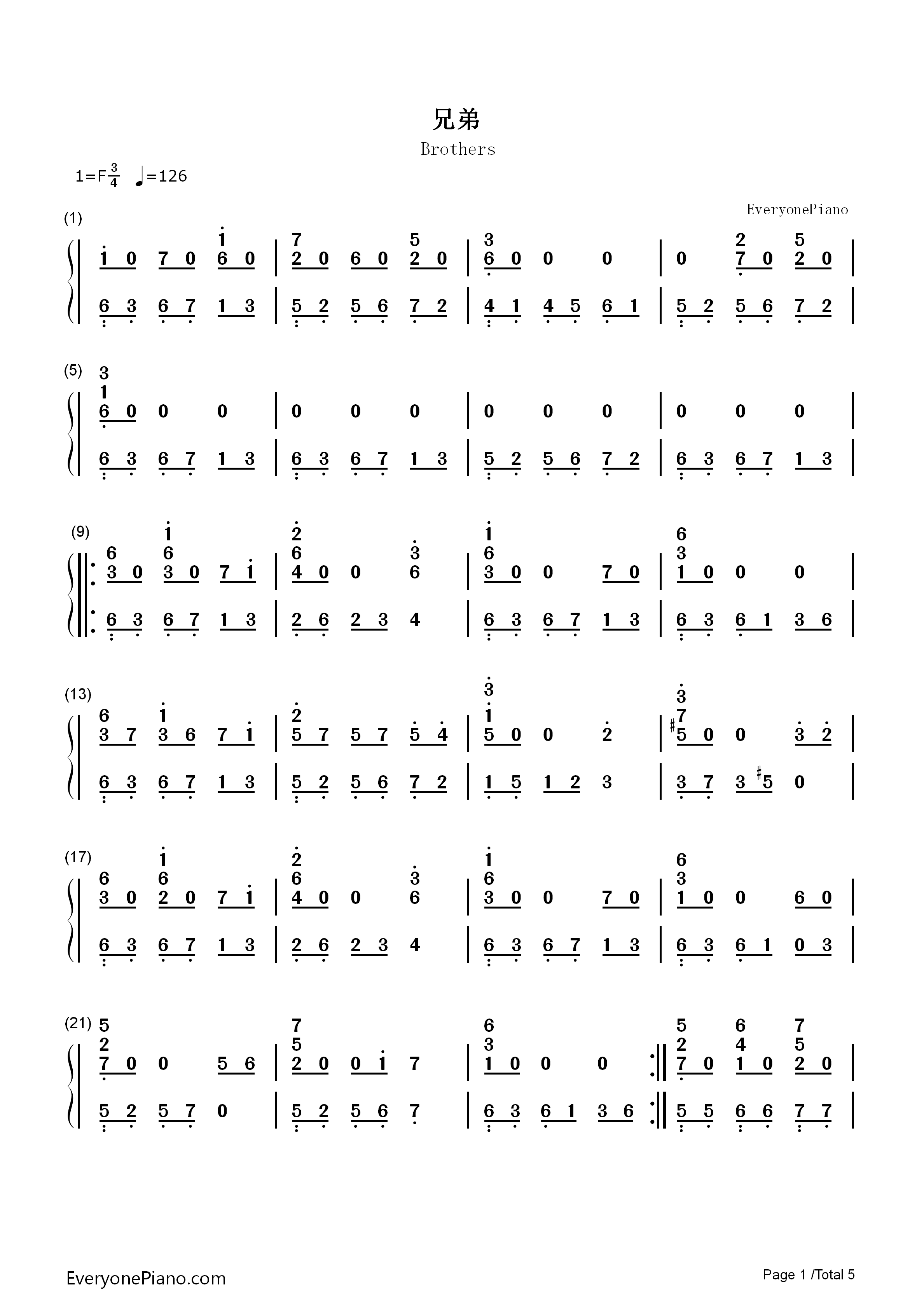 兄弟钢琴简谱_俄罗斯信念合唱团演唱