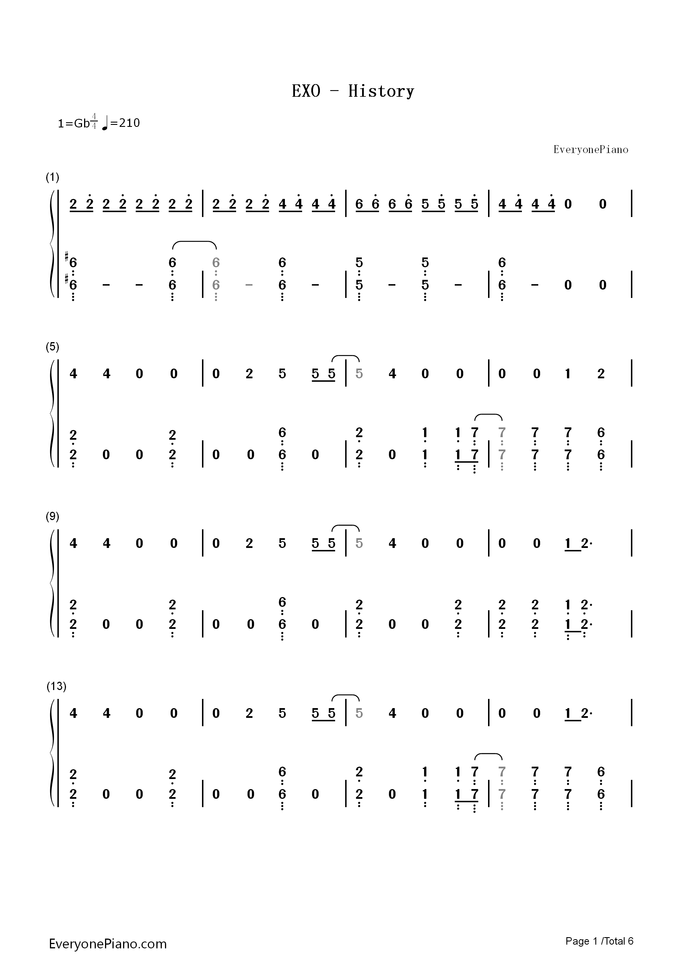 History钢琴简谱_EXO演唱