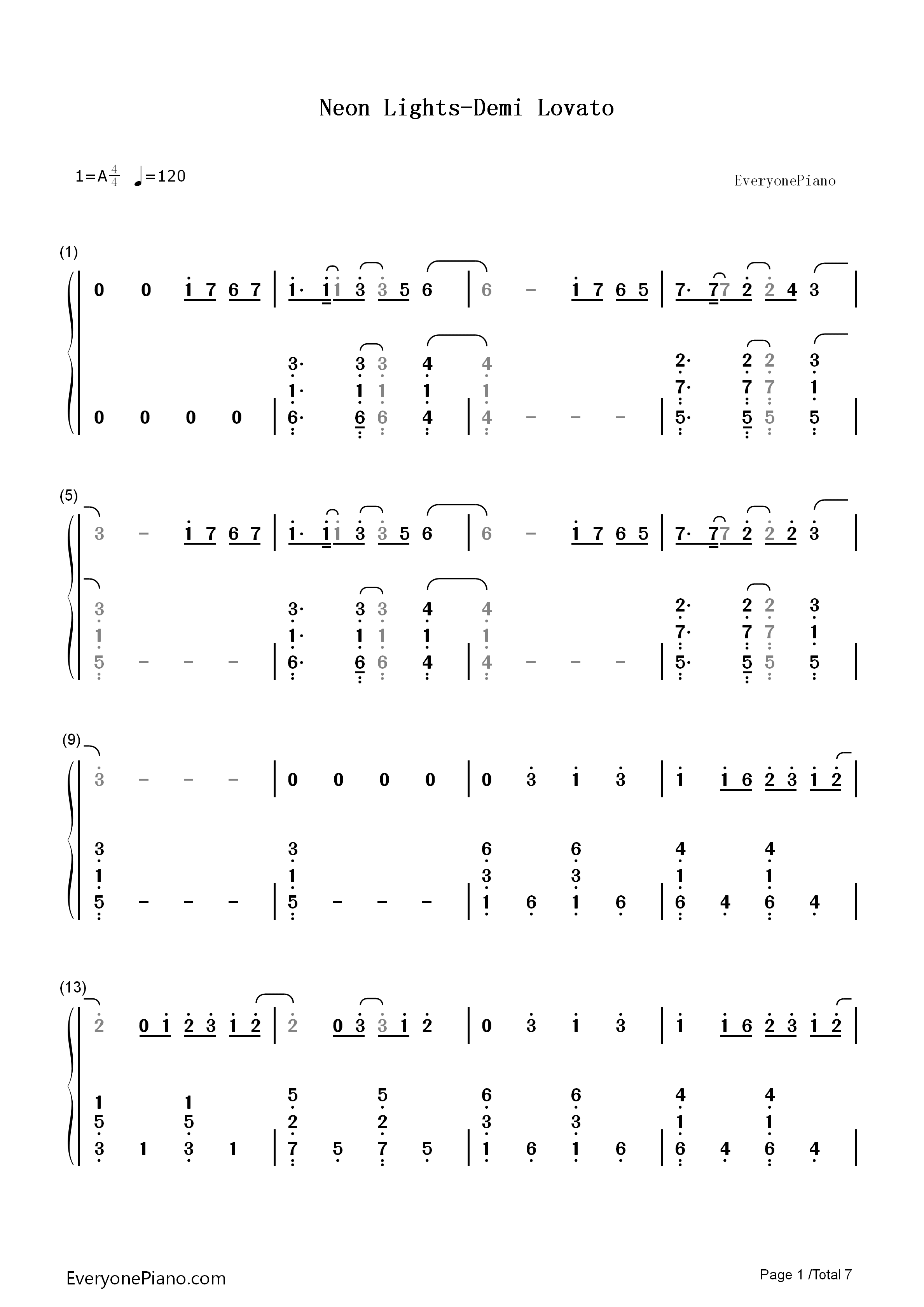 Neon_Lights钢琴简谱_Demi_Lovato演唱