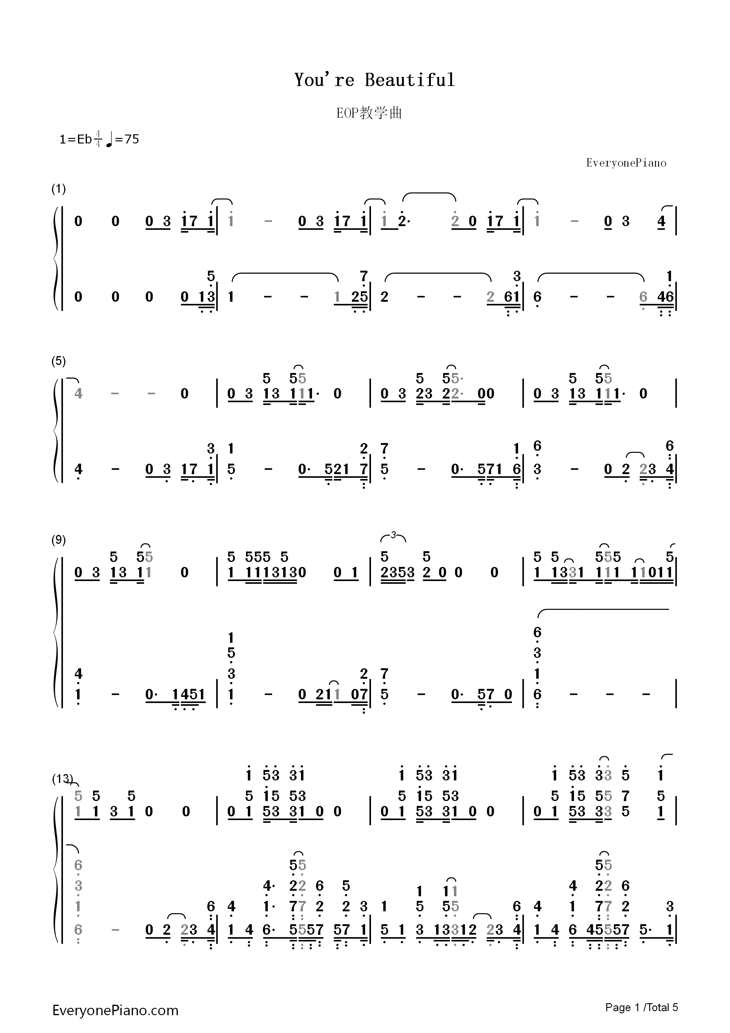 You're_Beautiful钢琴简谱_James_Blunt演唱