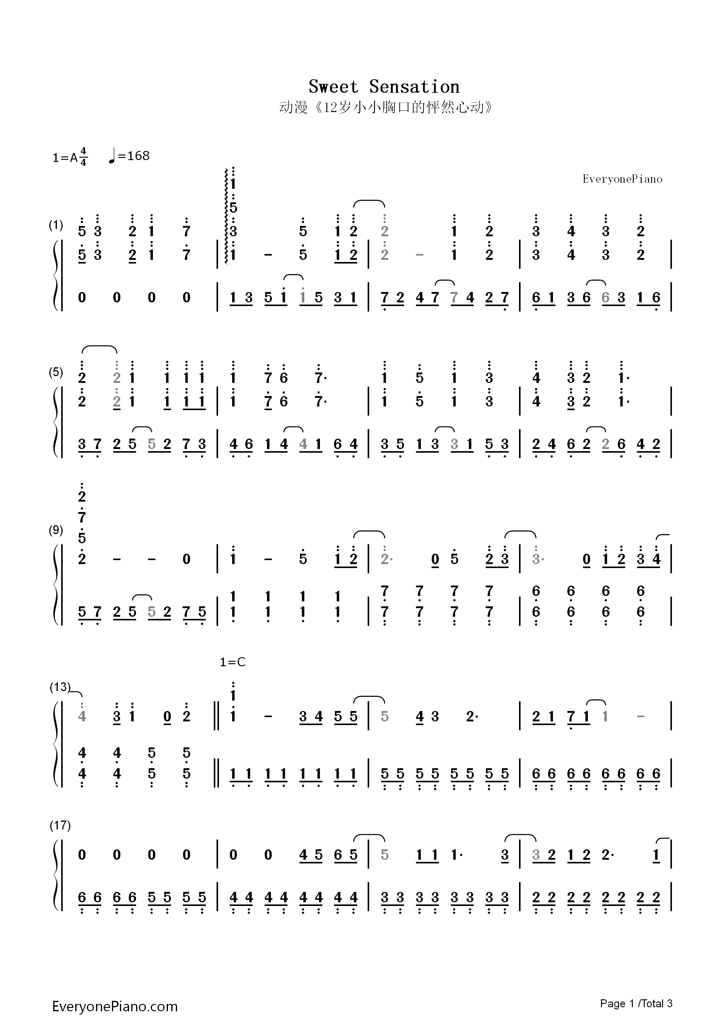 Sweet_Sensation钢琴简谱_村川梨衣演唱