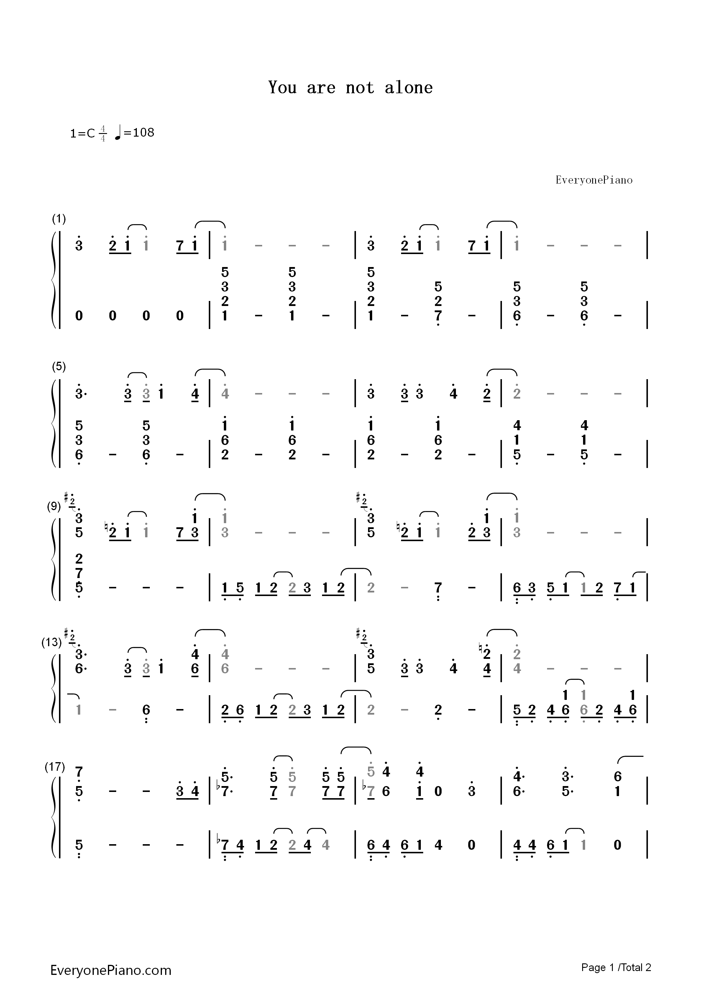 You_Are_Not_Alone钢琴简谱_Michael_Jackson演唱