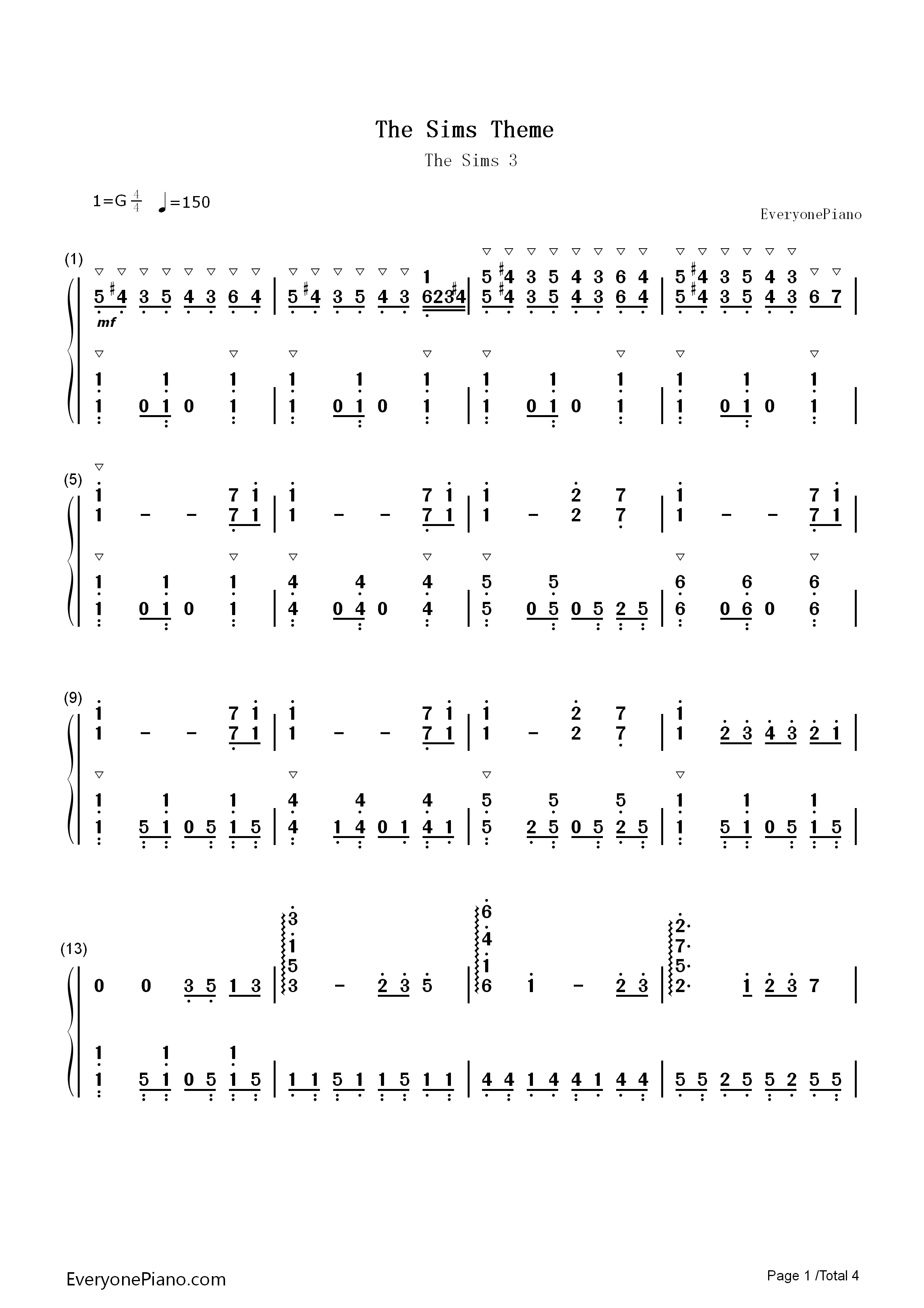 The_Sims_Theme钢琴简谱_Steve_Jablonsky演唱