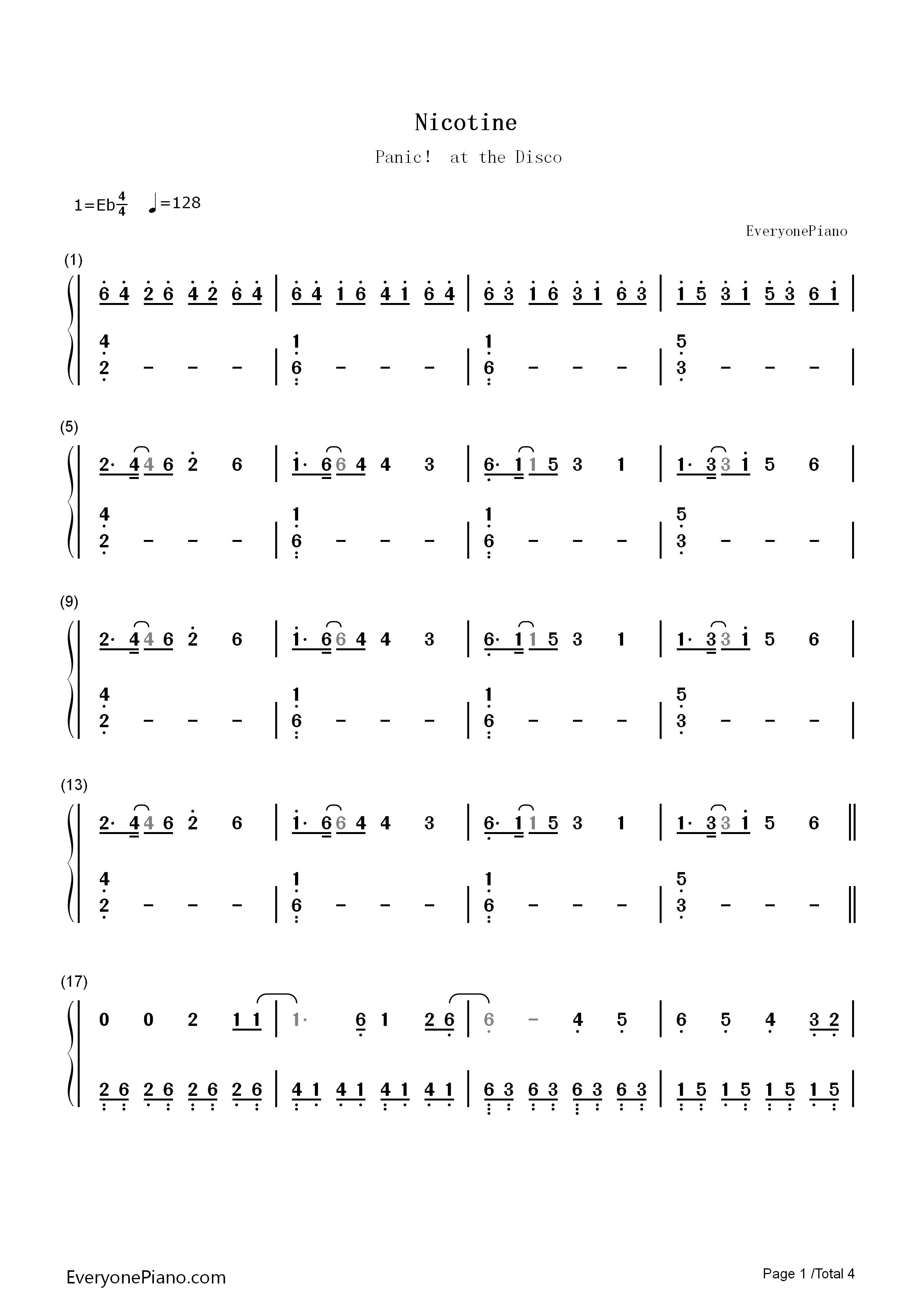 Nicotine钢琴简谱_Panic_at_the_Disco演唱