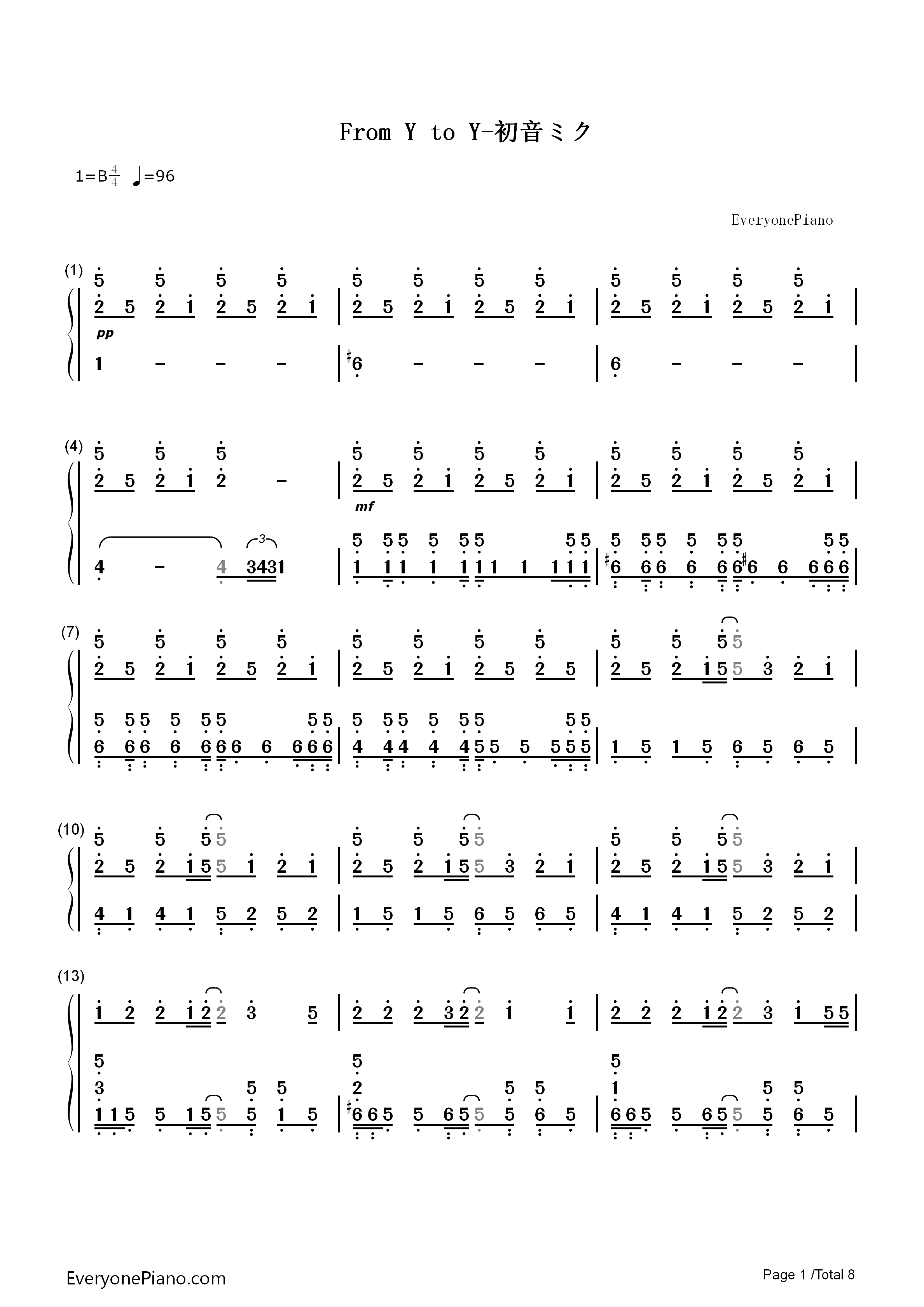 From_Y_to_Y钢琴简谱_初音ミク演唱