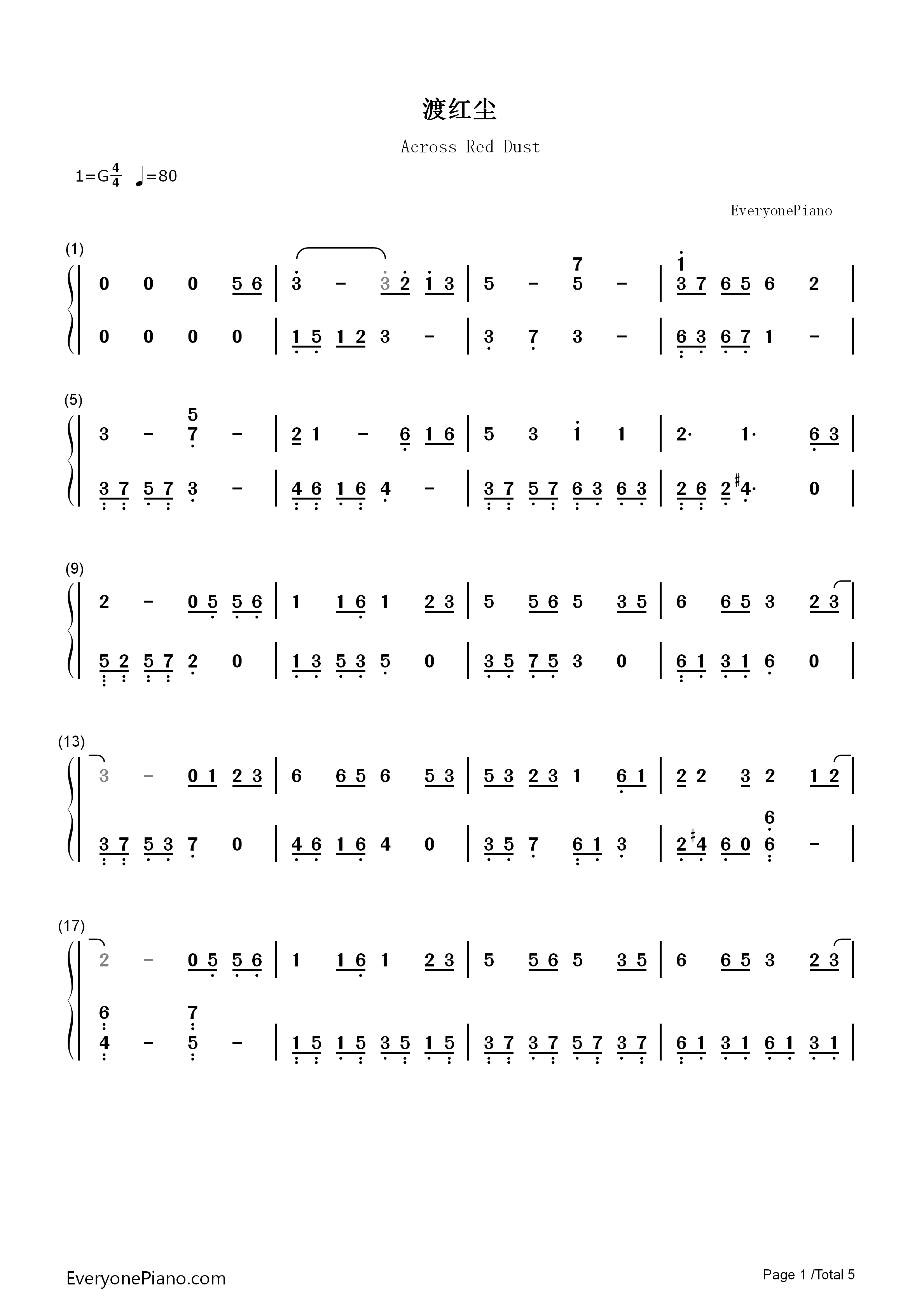 渡红尘钢琴简谱_张碧晨演唱