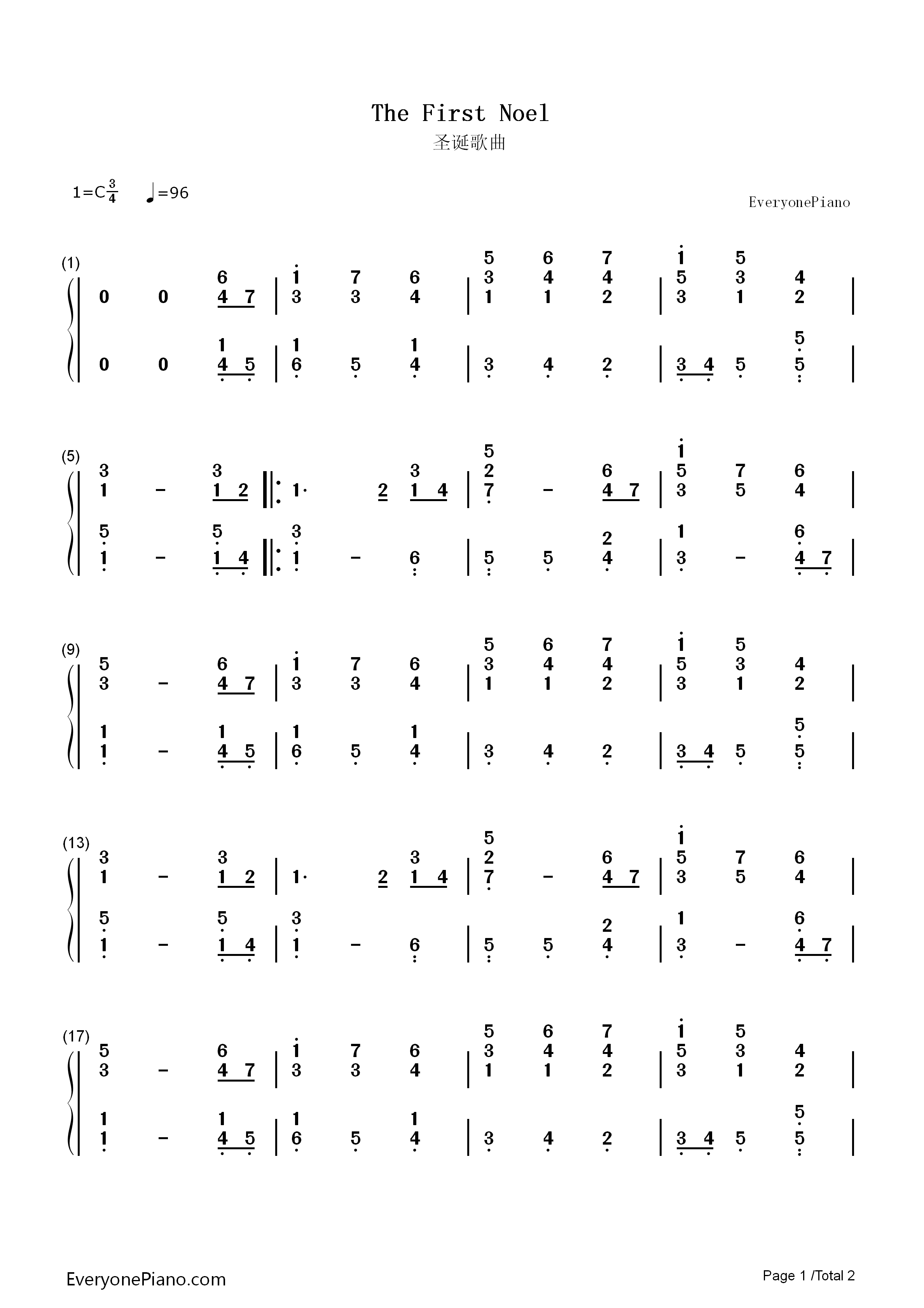 The_First_Noel钢琴简谱_John_Stainer演唱