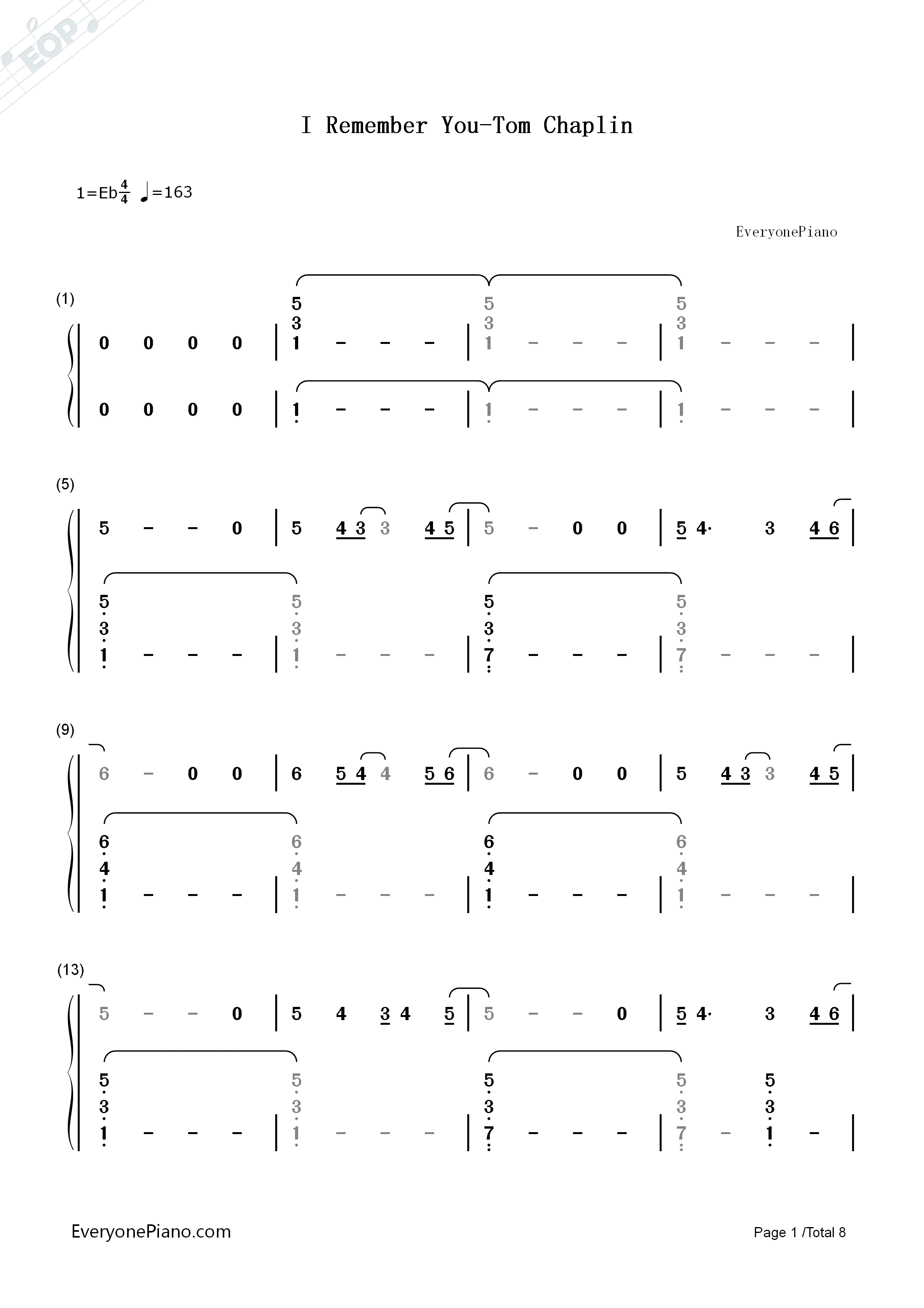 I_Remember_You钢琴简谱_Tom_Chaplin演唱