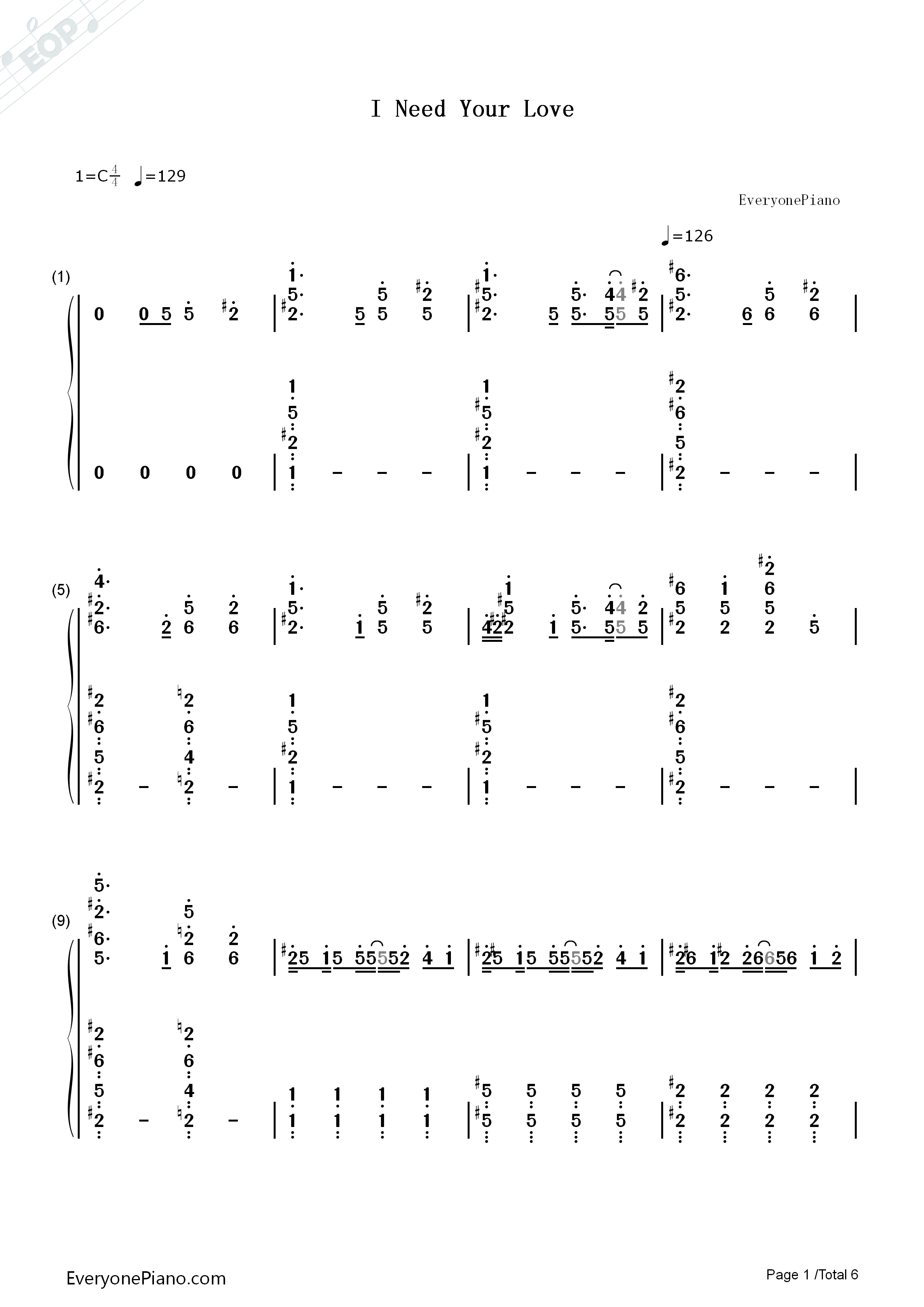 I_Need_Your_Love钢琴简谱_Calvin_Harris_ft._Ellie_Goulding演唱