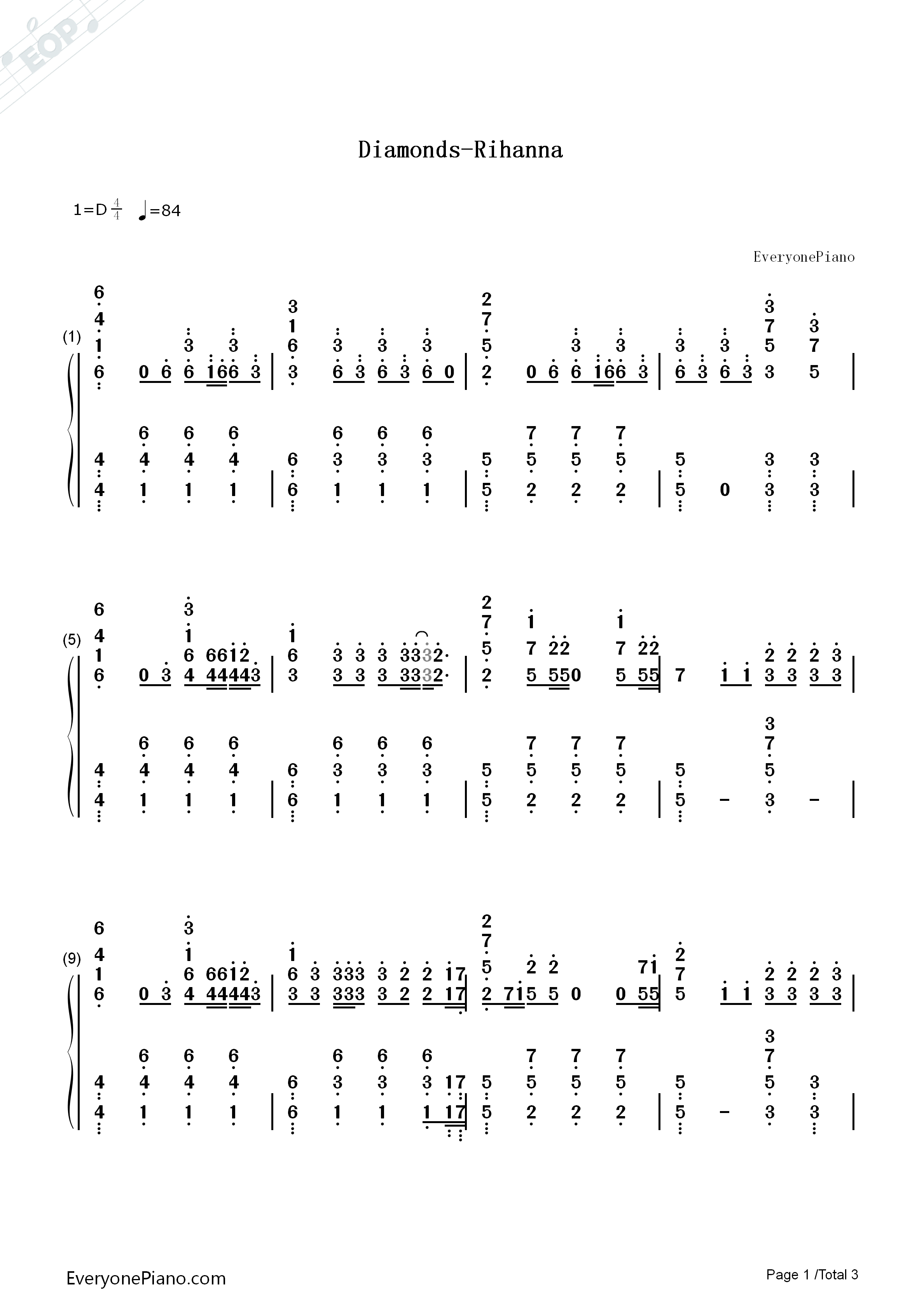 Diamonds钢琴简谱_Rihanna演唱