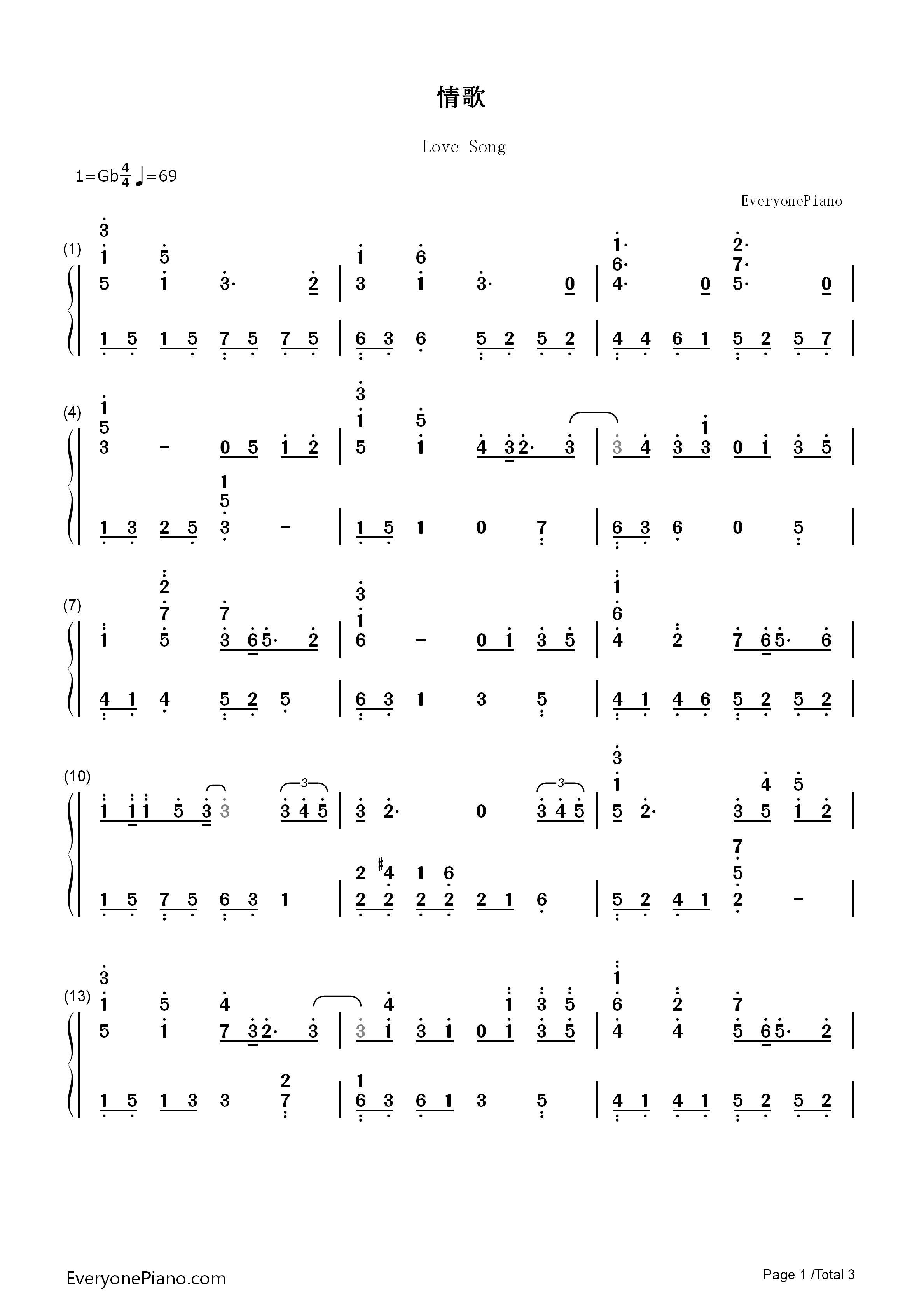 情歌完美演奏版钢琴简谱_梁静茹演唱