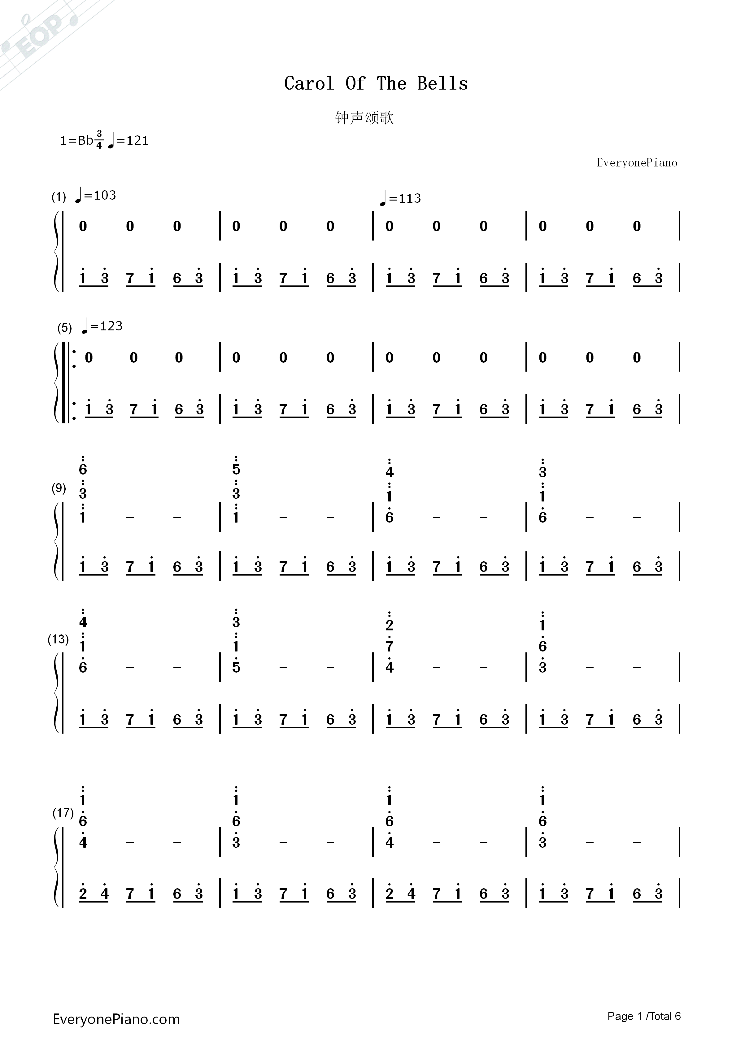 Carol_Of_The_Bells（钟声颂歌）钢琴简谱_Mykola_Leontovych演唱