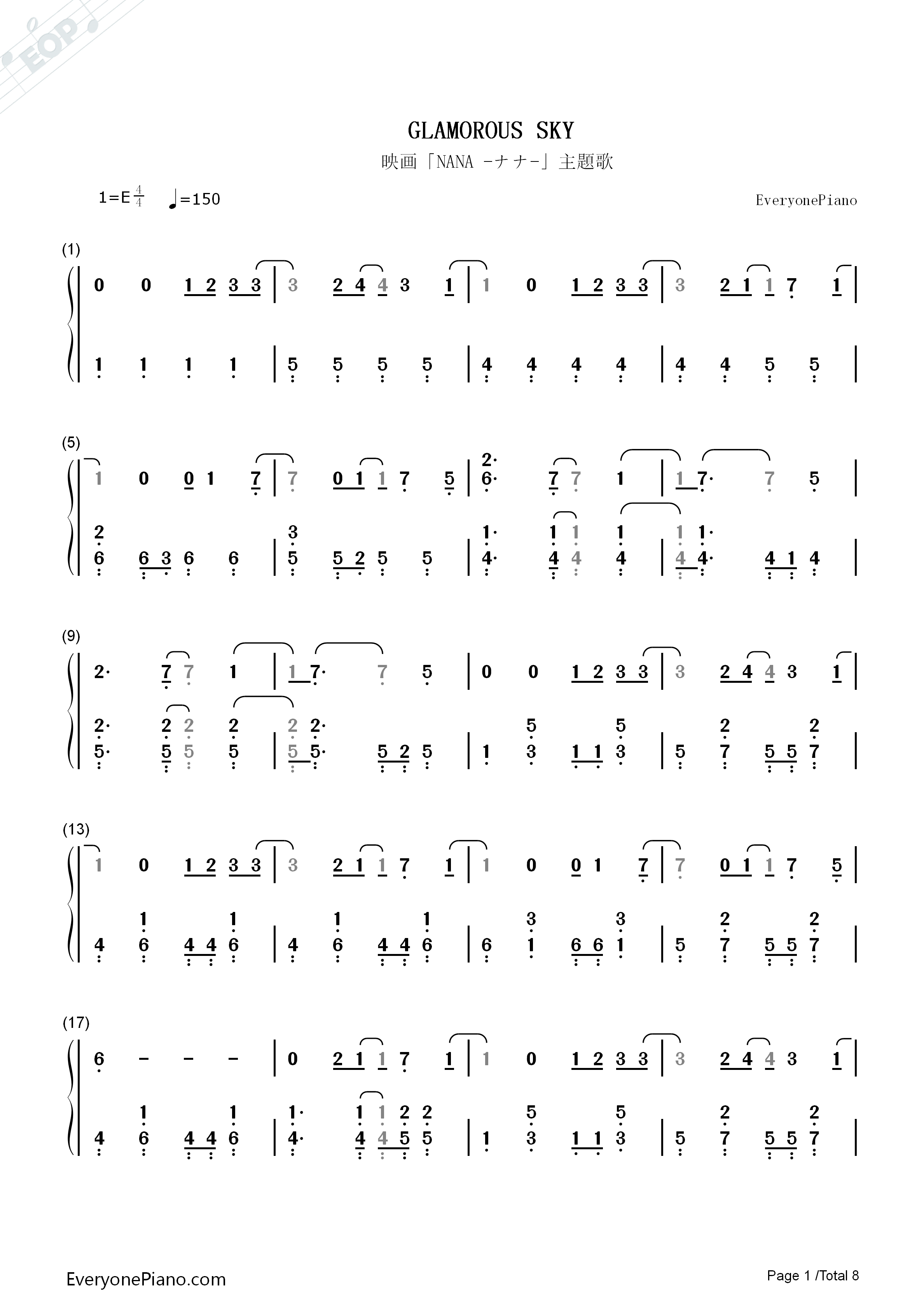 Glamorous_Sky钢琴简谱_中岛美嘉演唱