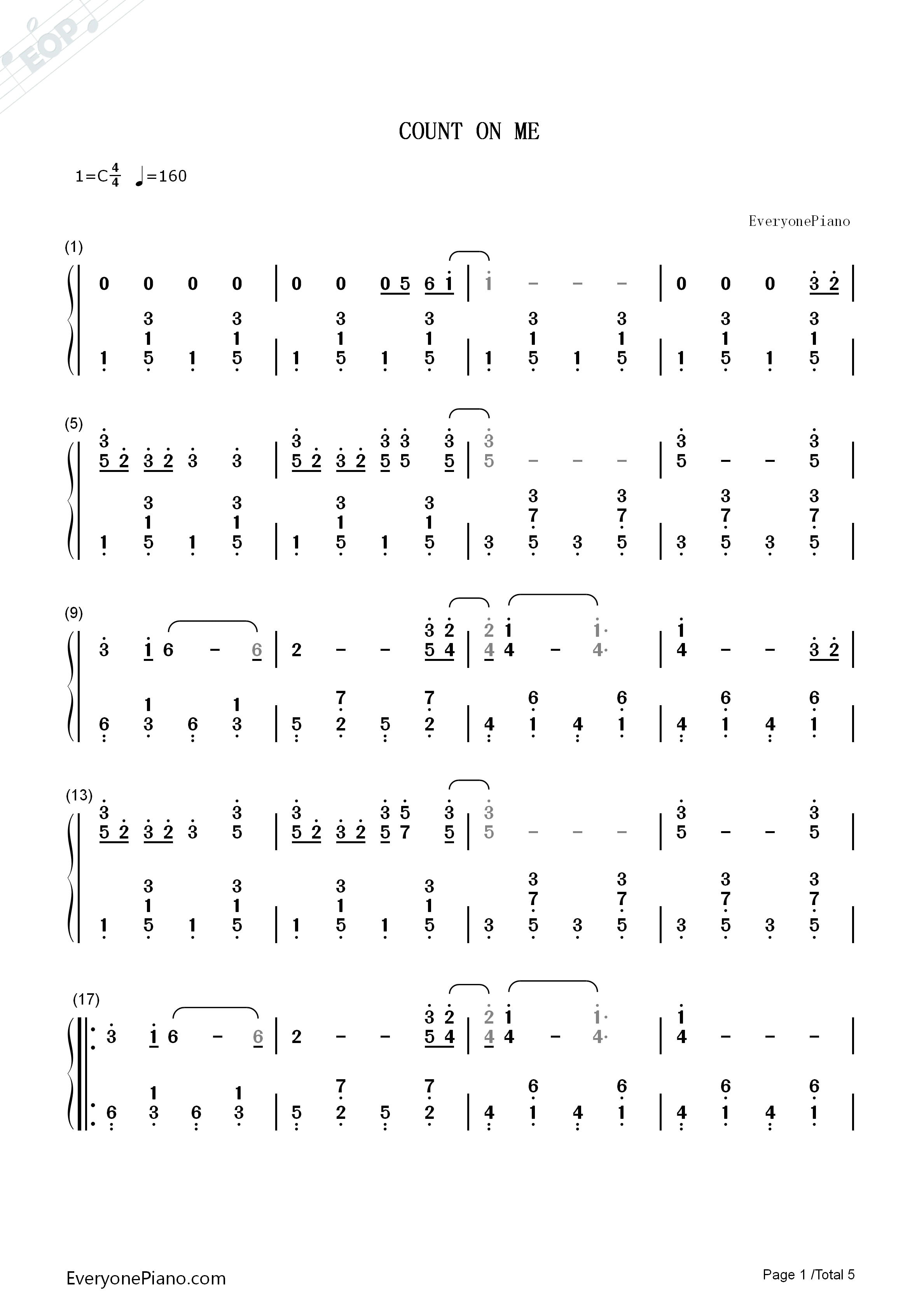 Count_On_Me_钢琴简谱_Bruno_Mars演唱