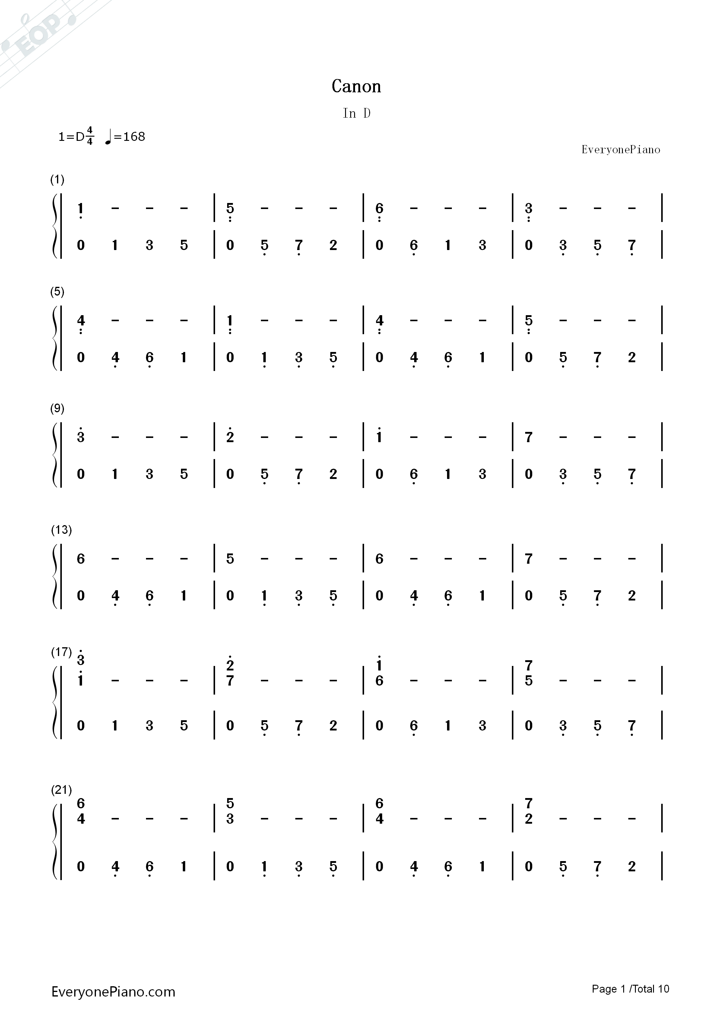D大调卡农原版钢琴简谱_约翰·帕赫贝尔演唱