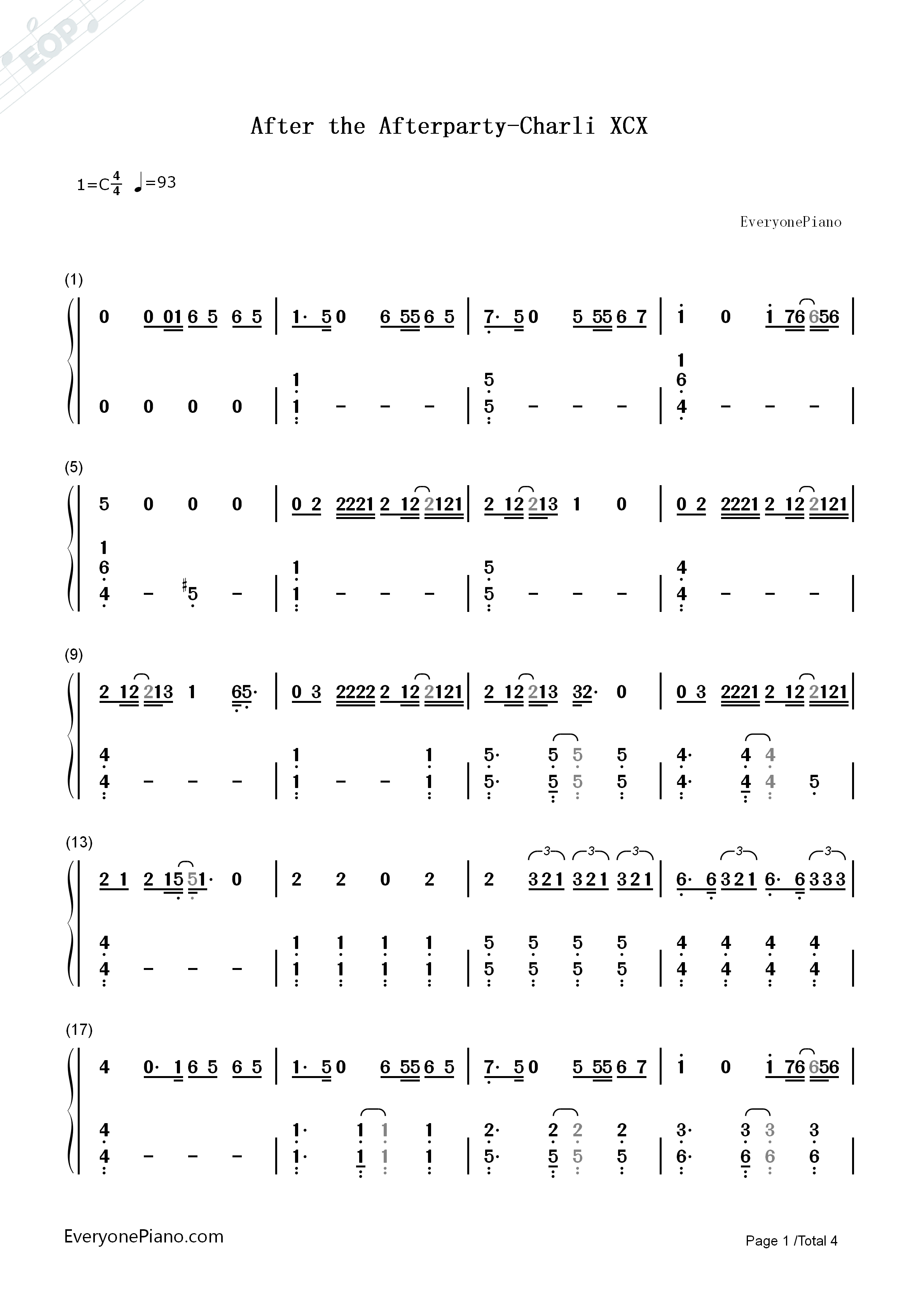 After_the_Afterparty钢琴简谱_Charli_XCX_Lil_Yachty演唱