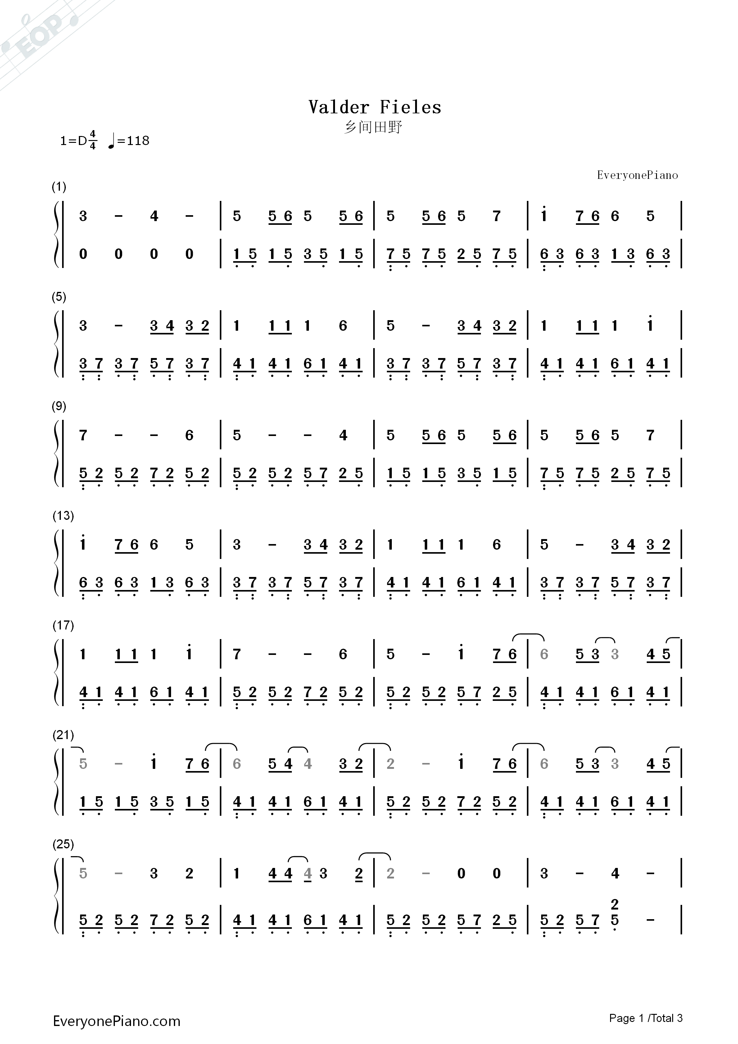 Valder_Fields钢琴简谱_Tamas_Wells演唱