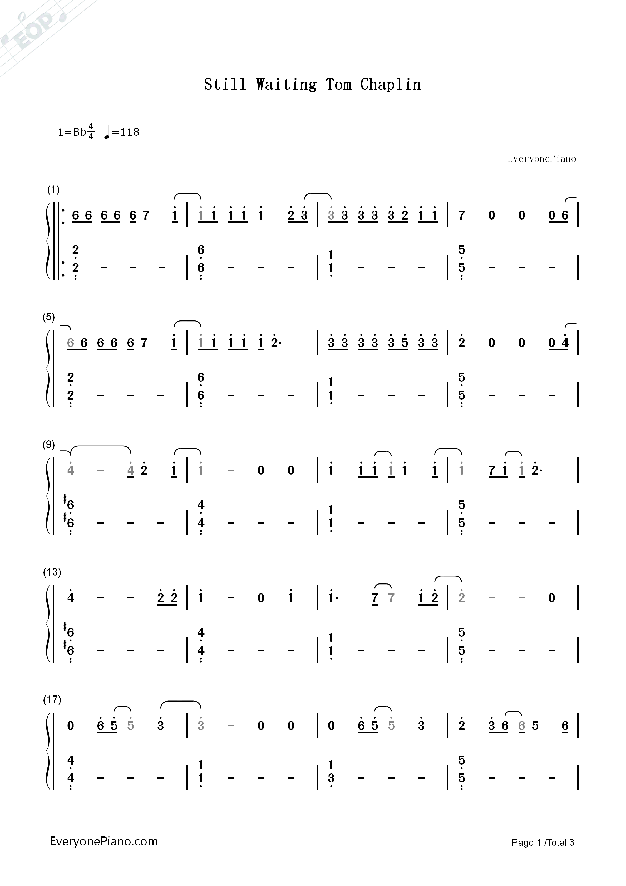 Still_Waiting钢琴简谱_Tom_Chaplin演唱