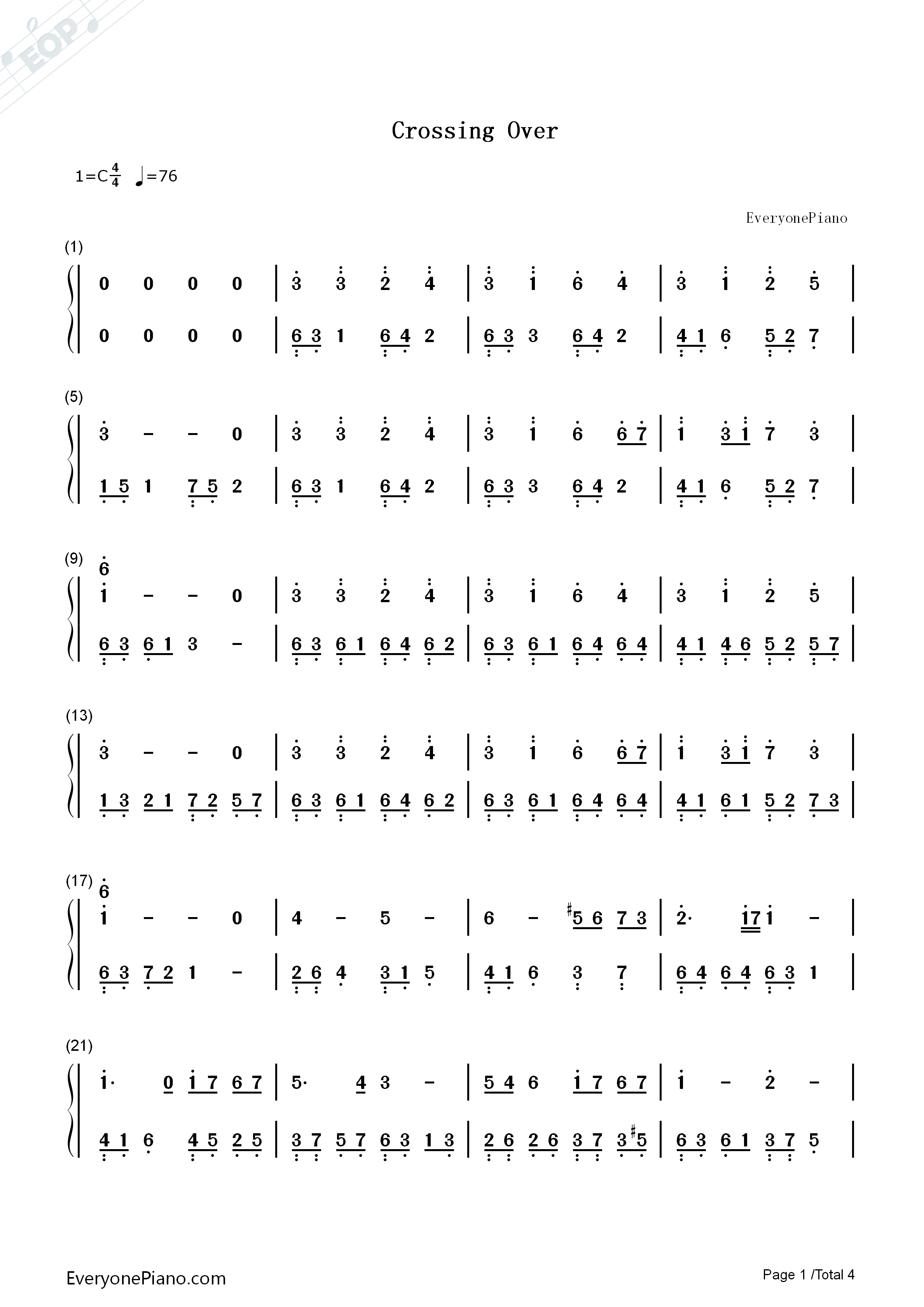 Crossing_Over钢琴简谱_神思者演唱