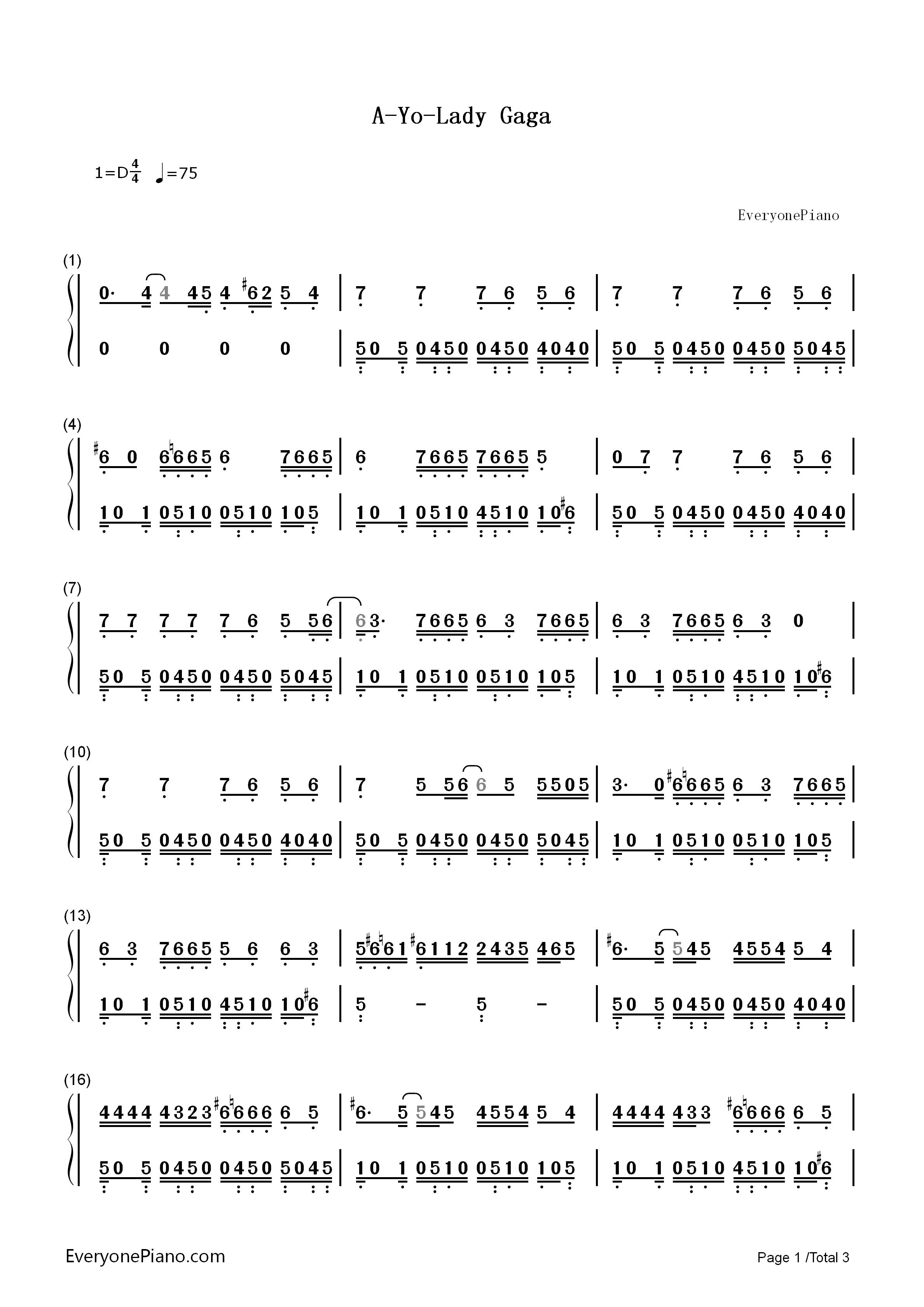 A钢琴简谱_Lady_Gaga演唱