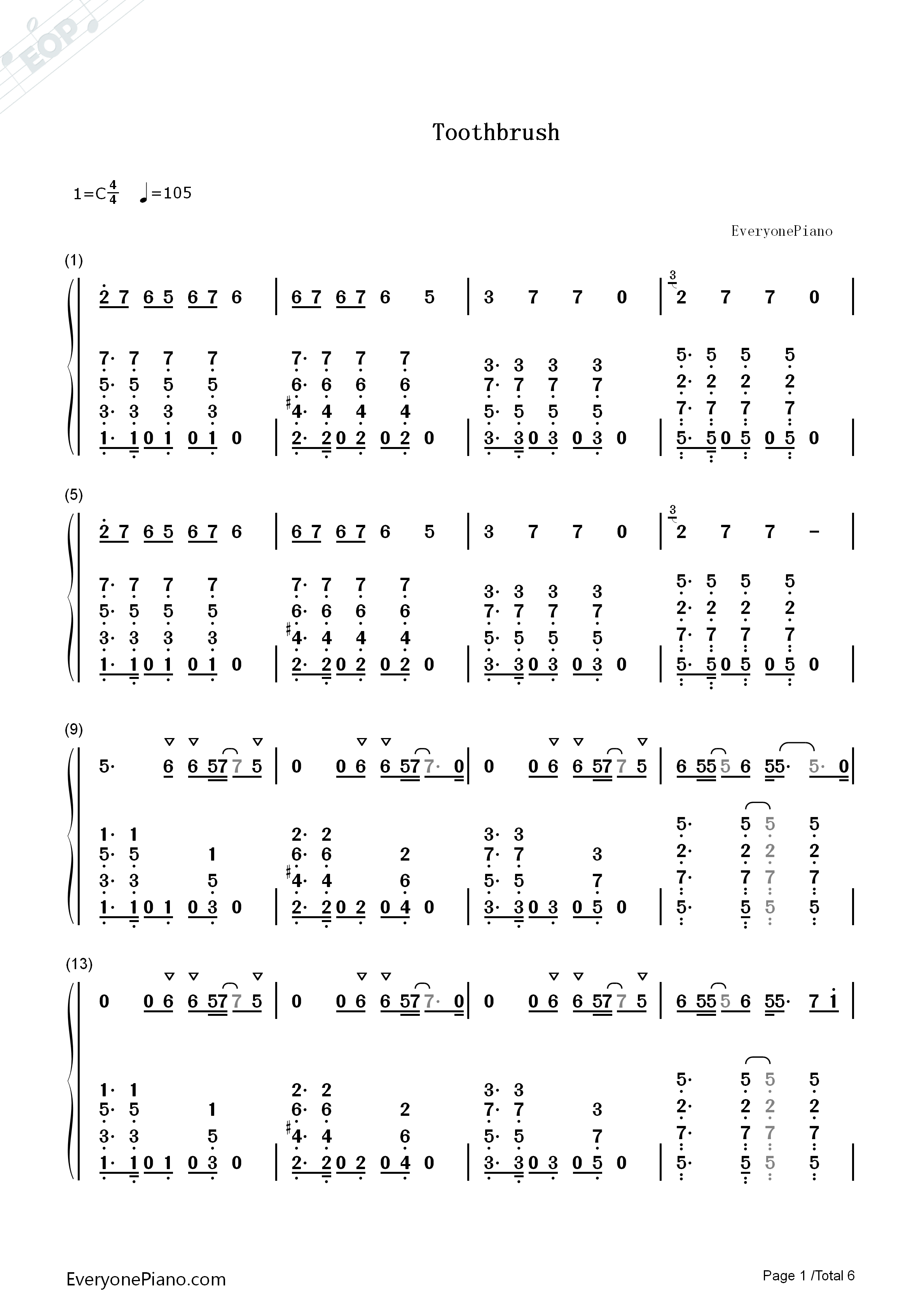 Toothbrush钢琴简谱_DNCE演唱
