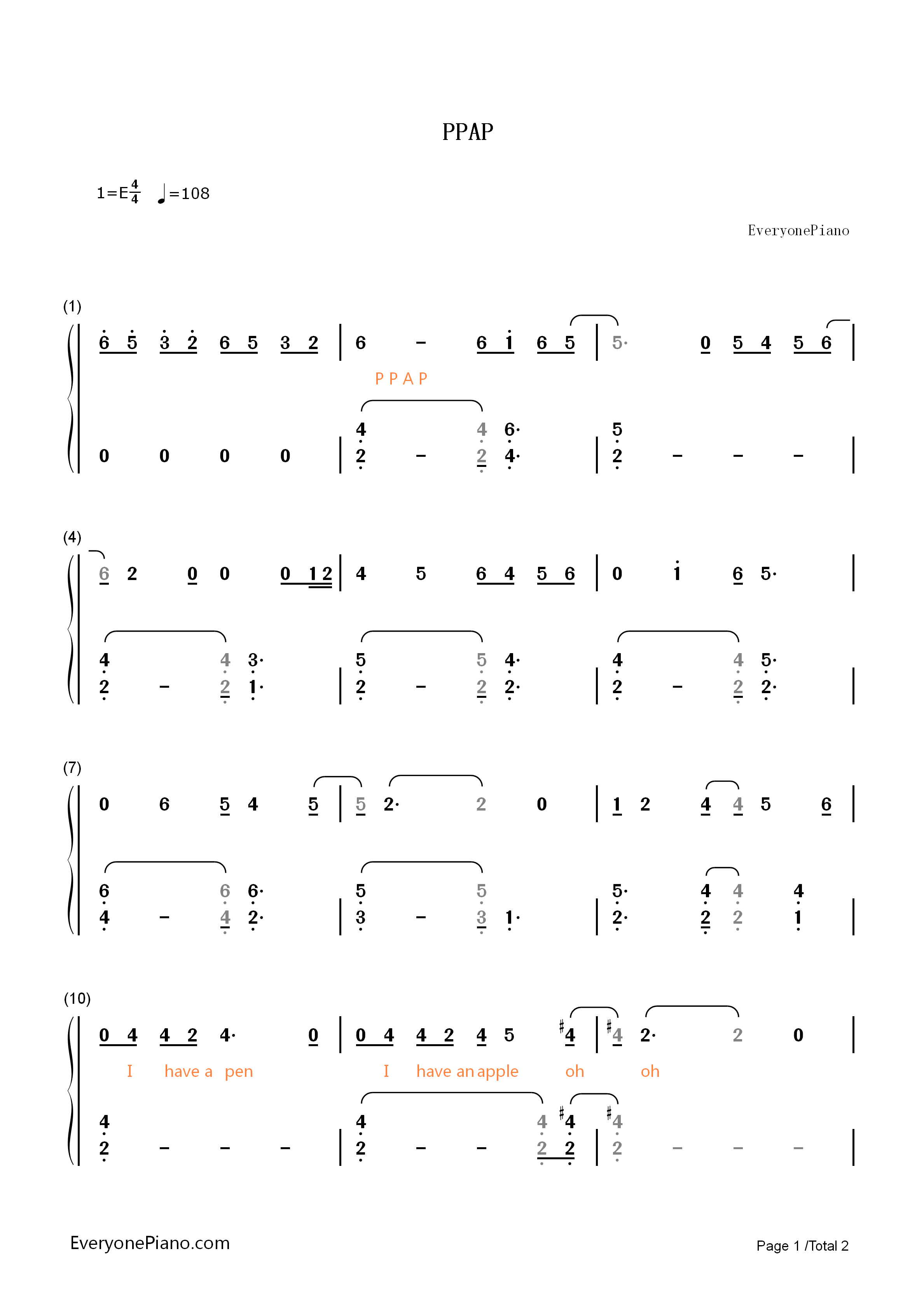 PPAP抒情版钢琴简谱_KBShinya演唱