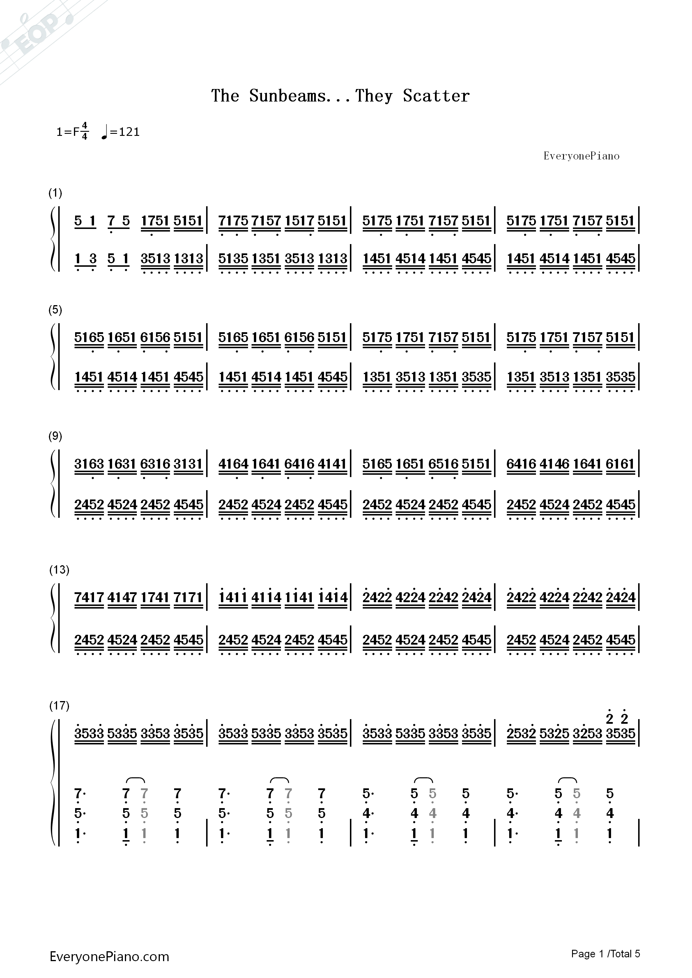 The_Sunbeams..._They_Scatter钢琴简谱_Yiruma演唱