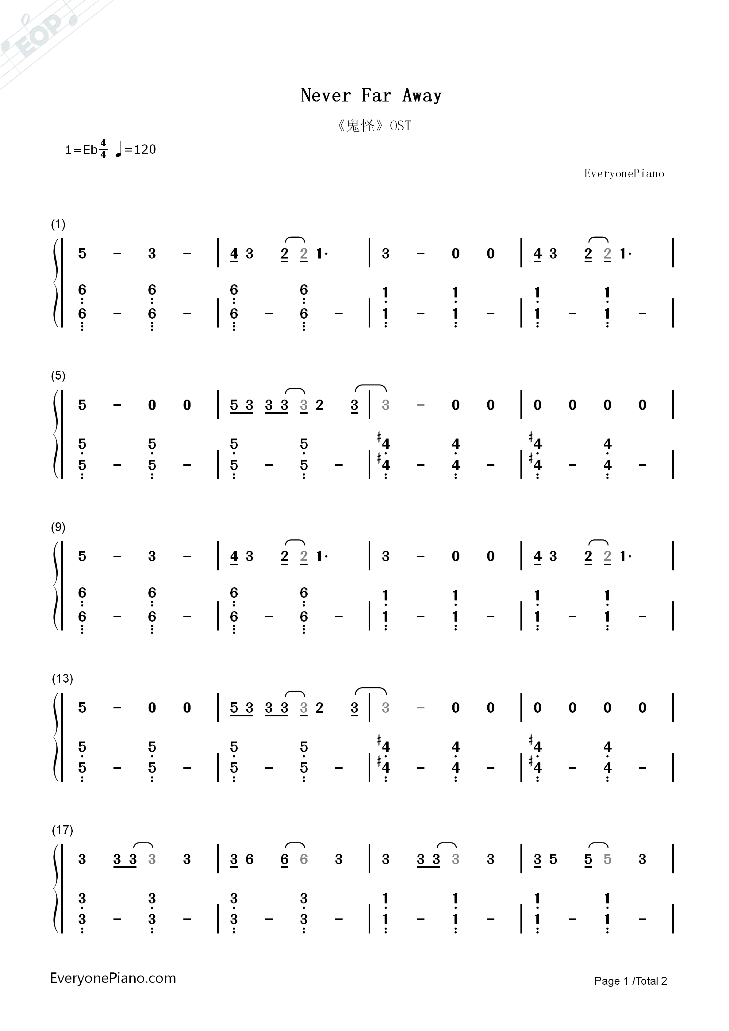 Never_Far_Away钢琴简谱_Goblin演唱