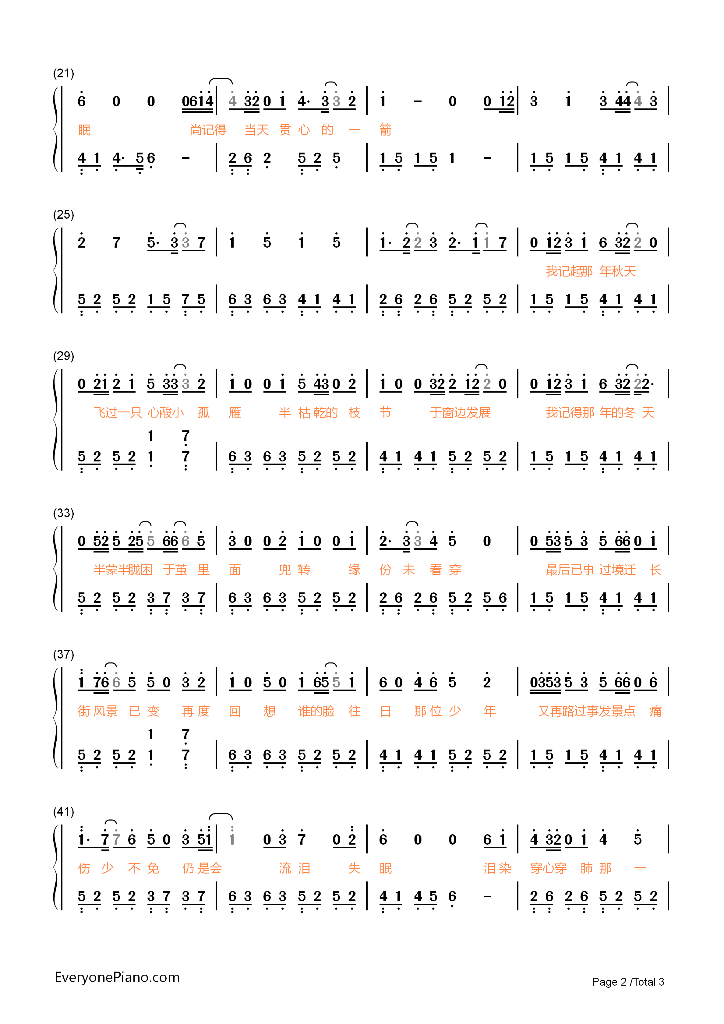 四季钢琴简谱_陈奕迅演唱