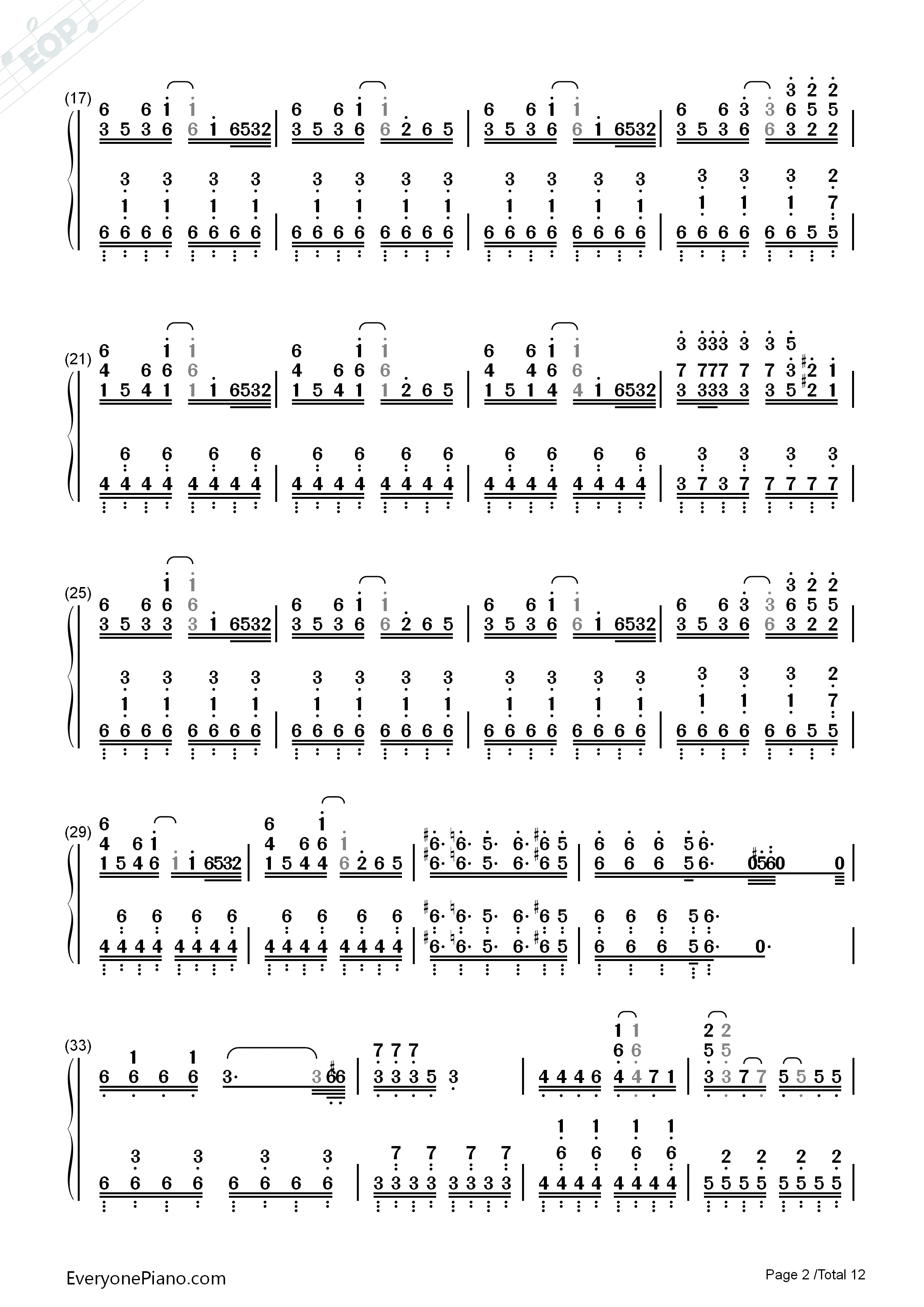 琪露诺的完美算术教室钢琴简谱_藤咲かりん演唱