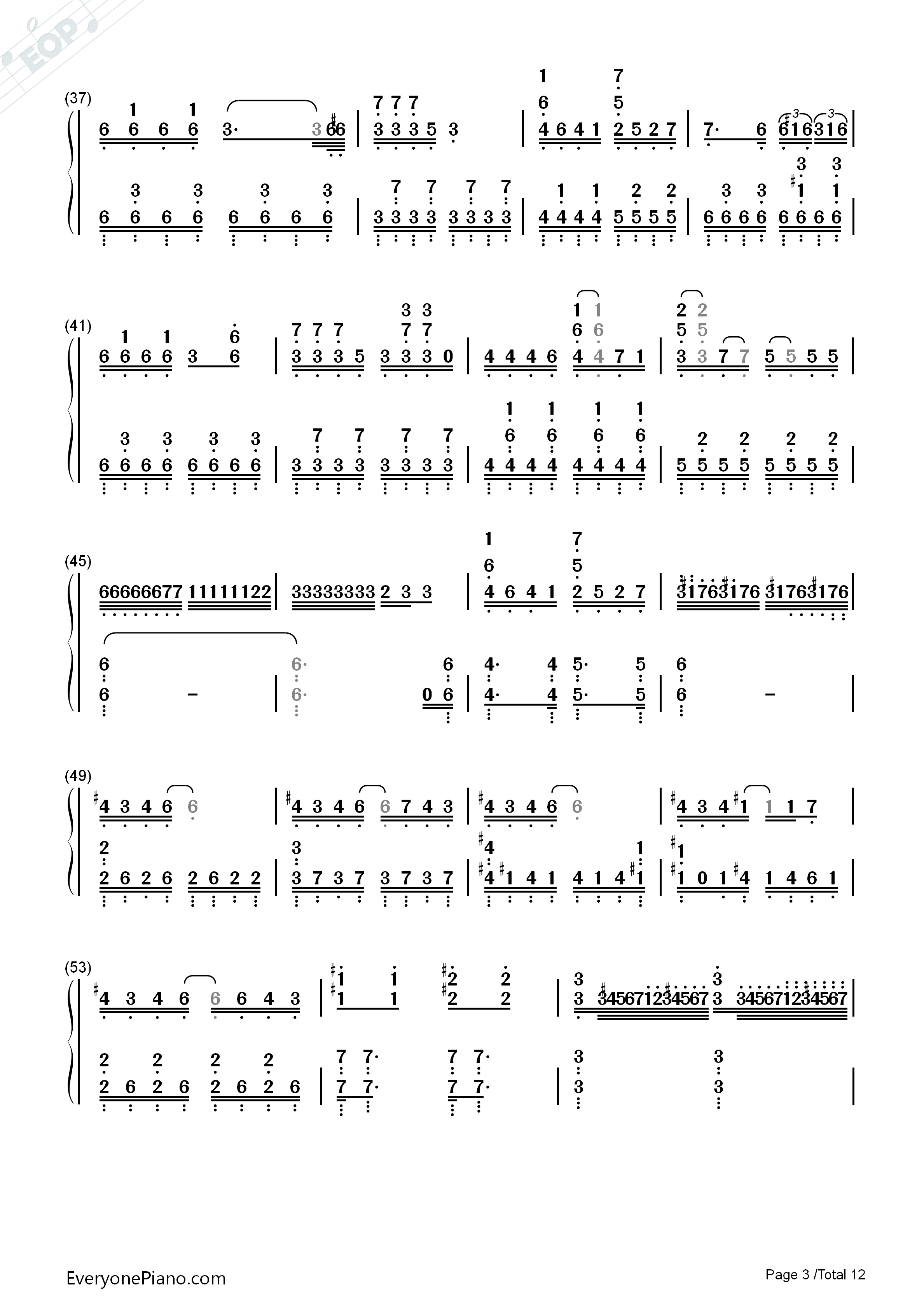 琪露诺的完美算术教室钢琴简谱_藤咲かりん演唱
