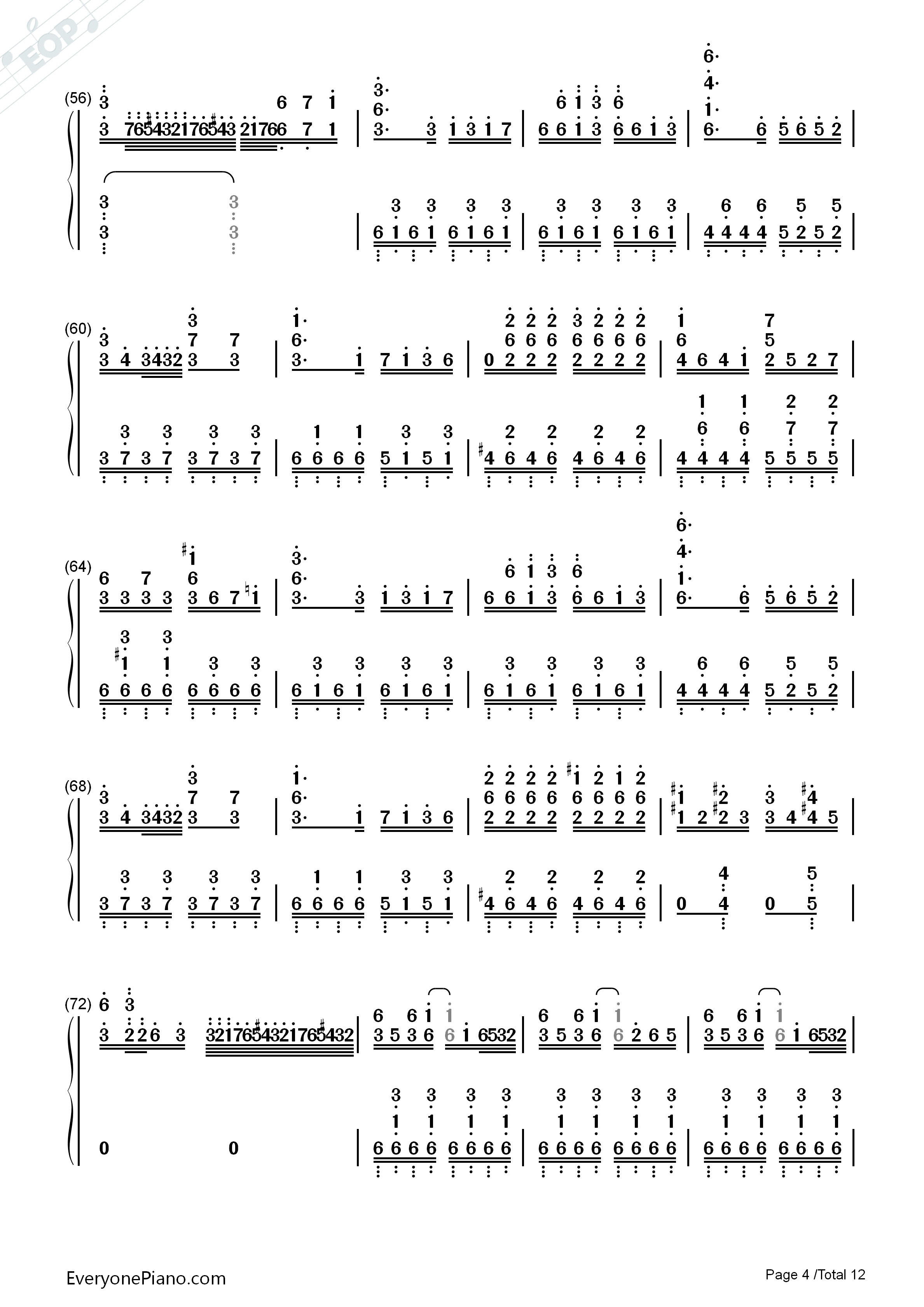 琪露诺的完美算术教室钢琴简谱_藤咲かりん演唱