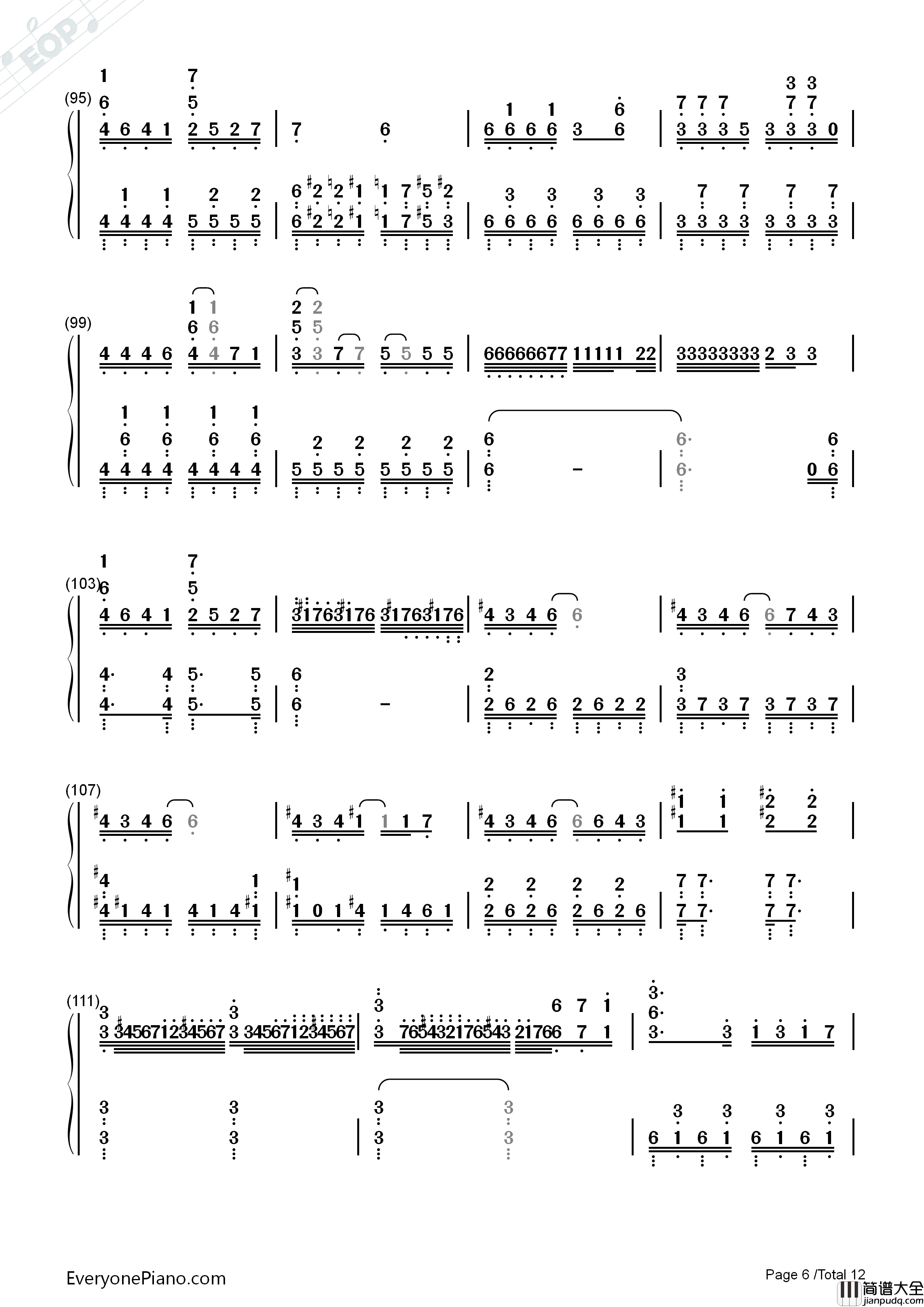 琪露诺的完美算术教室钢琴简谱_藤咲かりん演唱