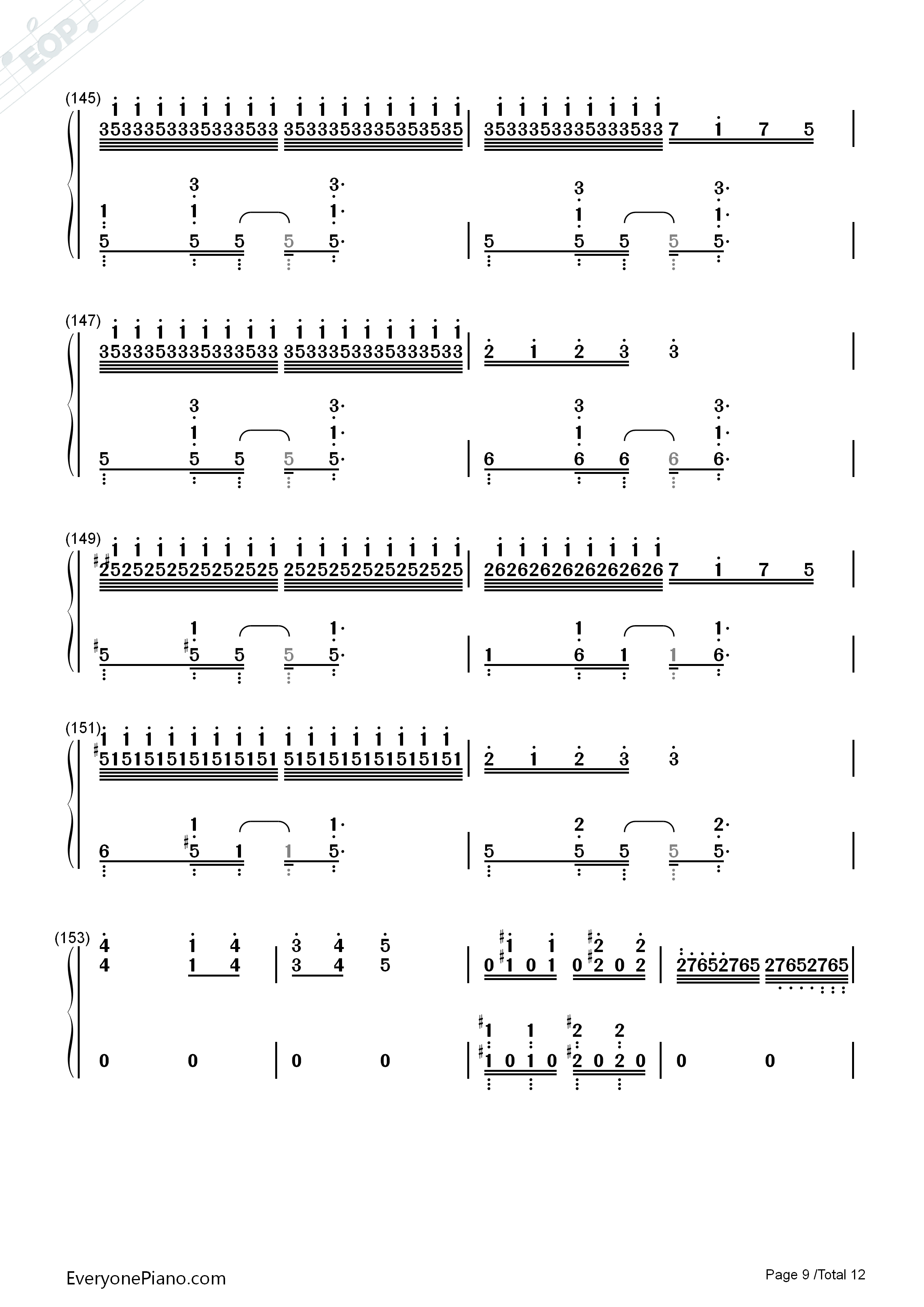琪露诺的完美算术教室钢琴简谱_藤咲かりん演唱